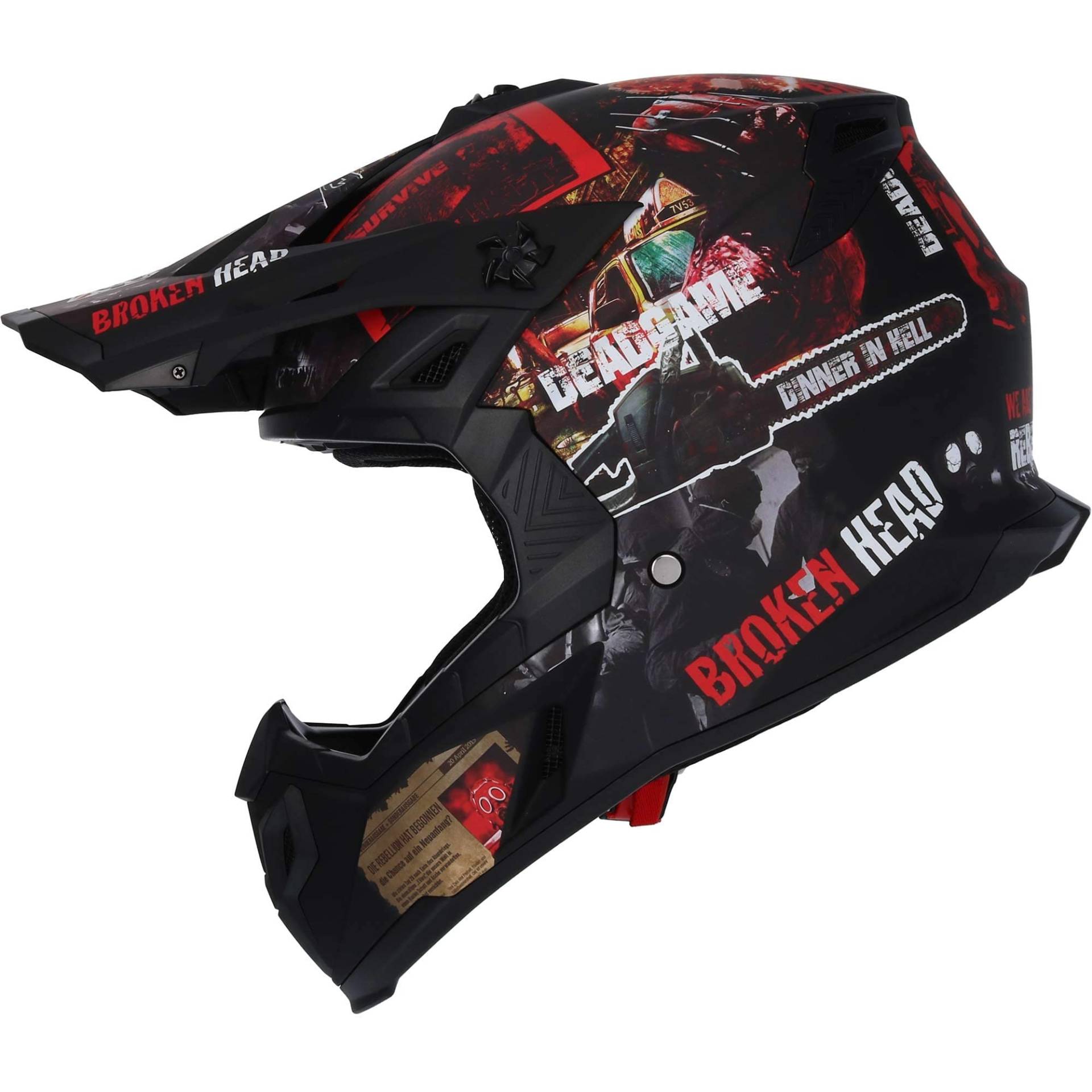 Broken Head Resolution - Motorrad-Helm Für MX, Motocross, Sumo und Quad - Matt-schwarz & Rot - Größe S (55-56 cm) von Broken Head