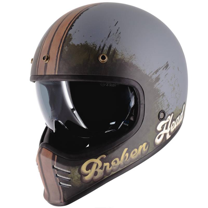 Broken Head Retro MX Helm Rusty Rebel Mit Sonnenblende - Vintage Look - Perfekt für Scrambler, Chopper, Bobber, Retrobike (L (59-60 cm)) von Broken Head