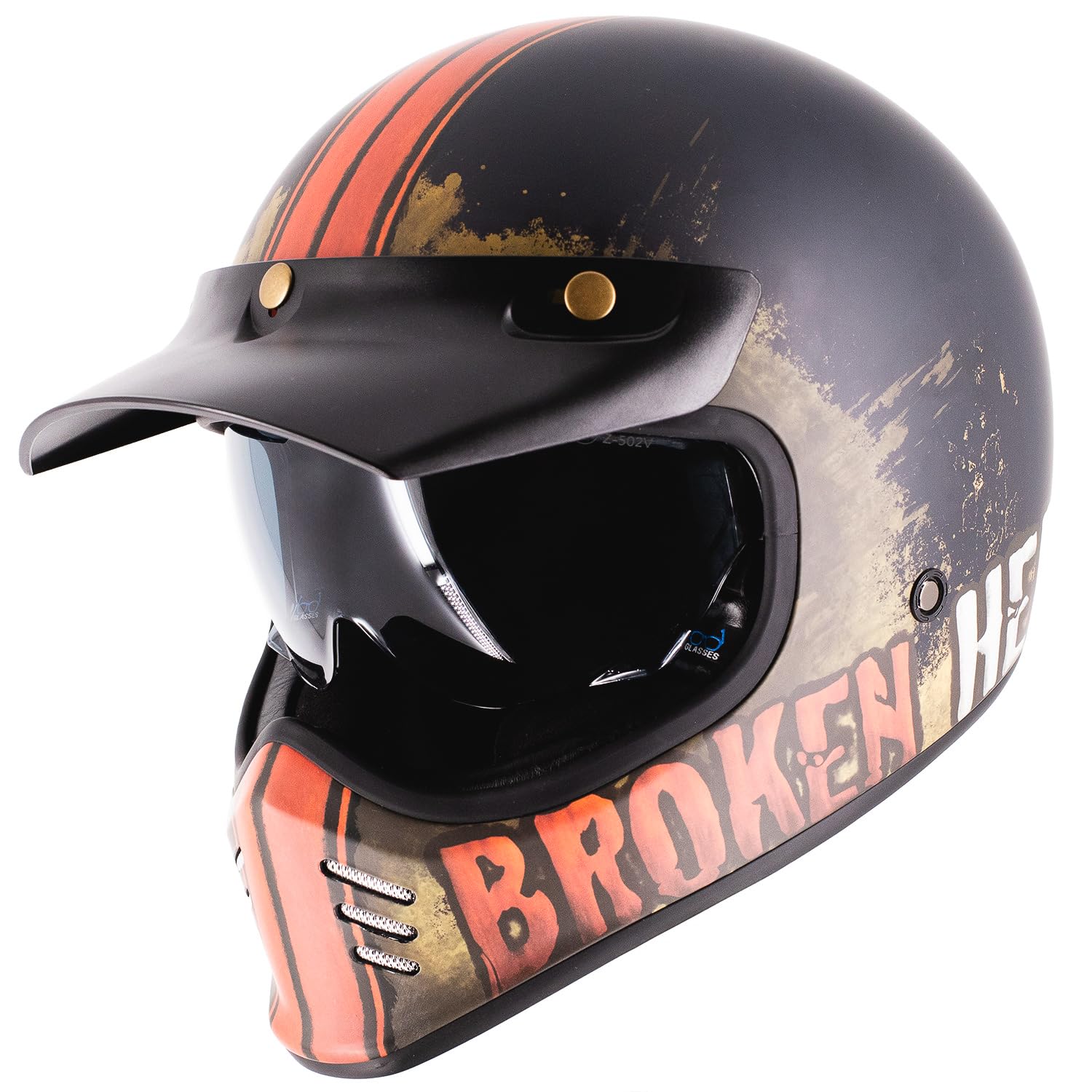 Broken Head Retro MX Helm Rusty Rider Orange Mit Sonnenblende - Vintage Look - Perfekt für Scrambler, Chopper, Bobber, Retrobike (M (57-58 cm)) von Broken Head