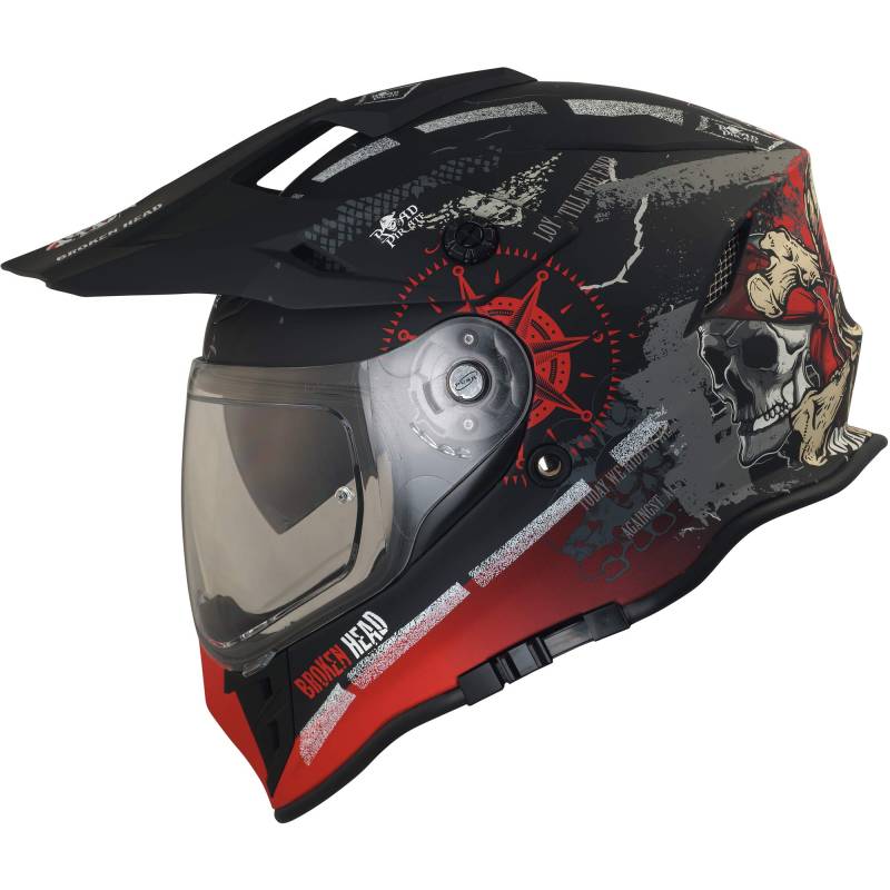 Broken Head Road Pirate VX2 Motocross-Helm - Motorradhelm Mit Sonnenblende - MX Cross-Helm In Schwarz & Rot - Größe (53-54) von Broken Head