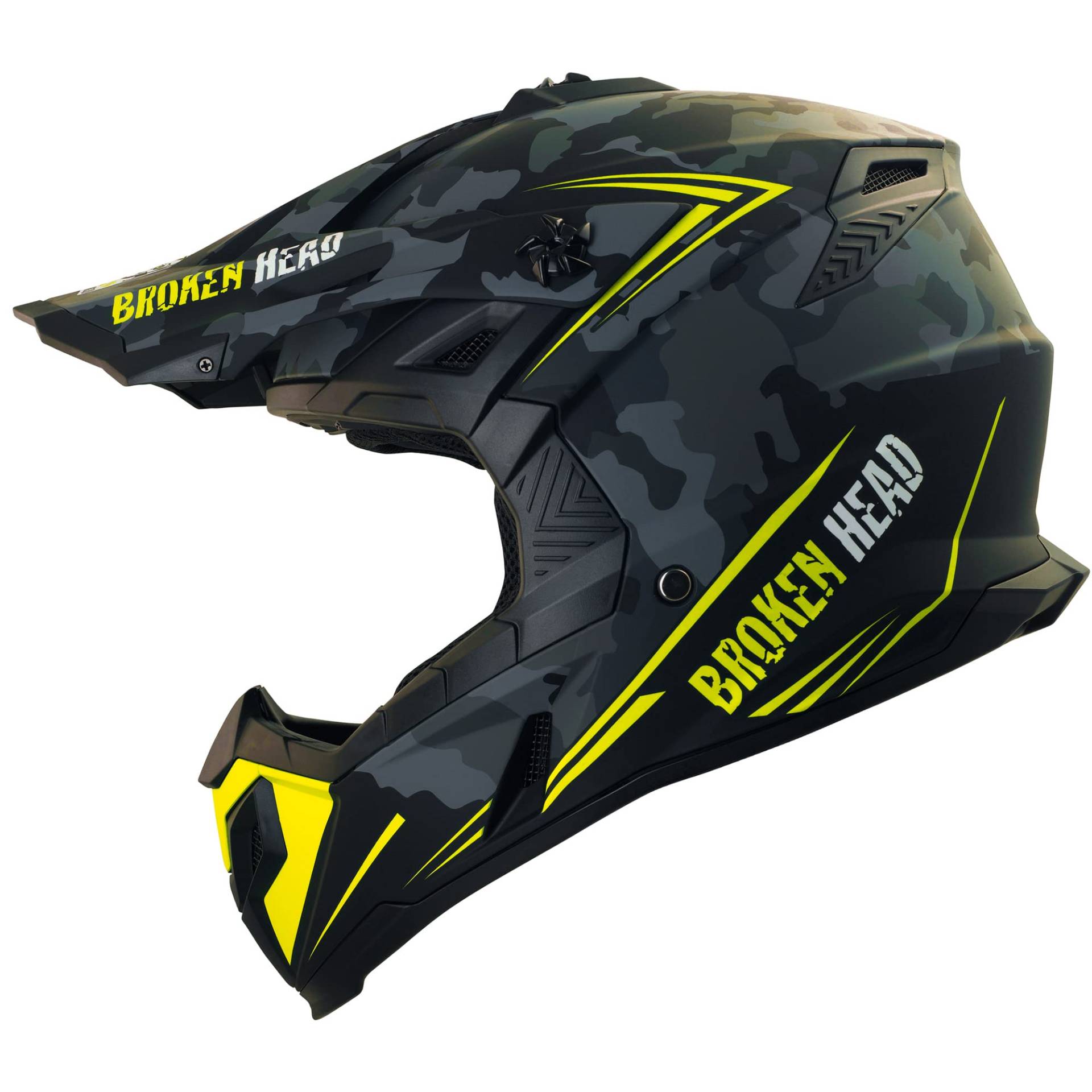 Broken Head Squadron Rebelution Camouflage Grau Gelb Motorradhelm - MX Motocross-Helm - Quad-Helm - Sumo-Helm (M (57-58 cm)) von Broken Head