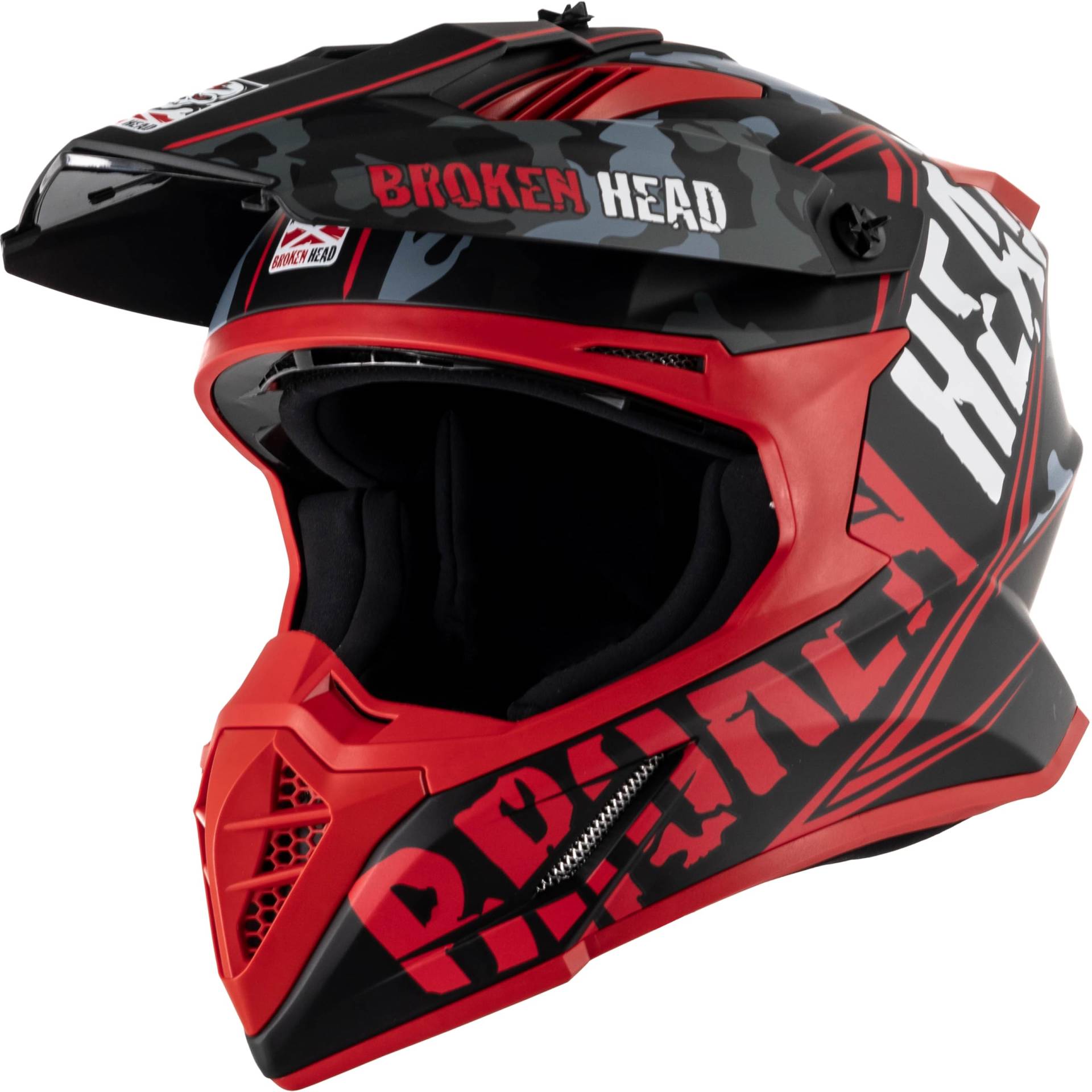 Broken Head Squadron Rebelution Camouflage Rot Motorradhelm - MX Motocross-Helm - Quad-Helm - Sumo-Helm M (57 cm) von Broken Head