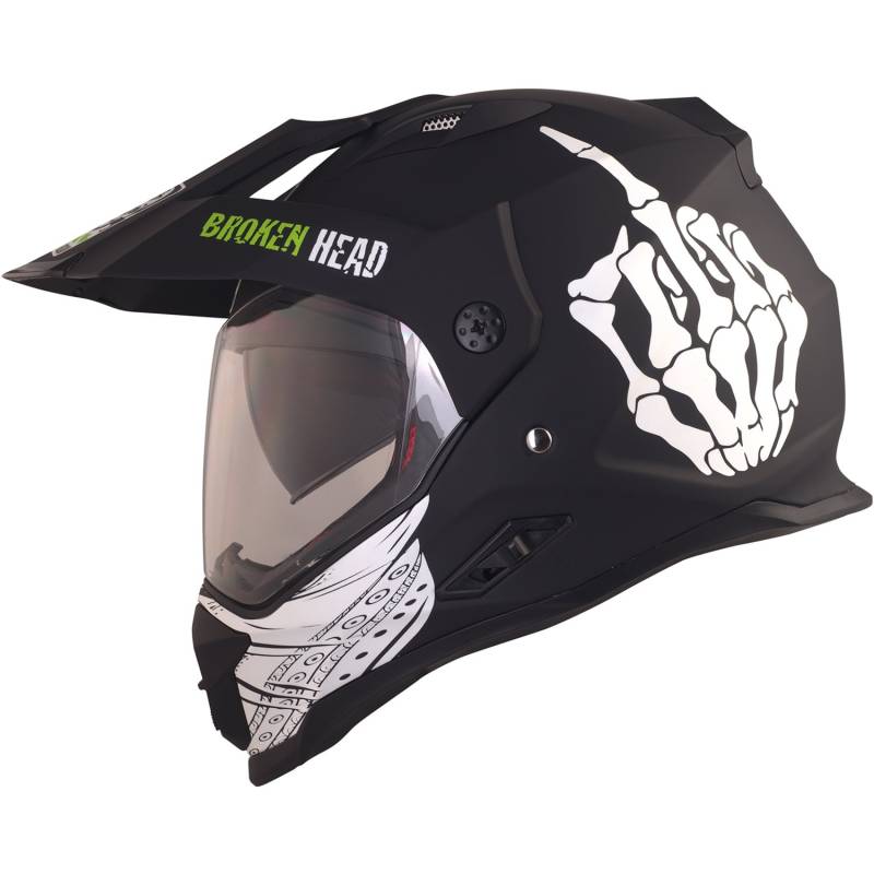 Broken Head Street Rebel Motocross-Helm grün mit Visier - Enduro-Helm - MX Cross-Helm mit Sonnenblende - Quad-Helm (L 59-60 cm) von Broken Head