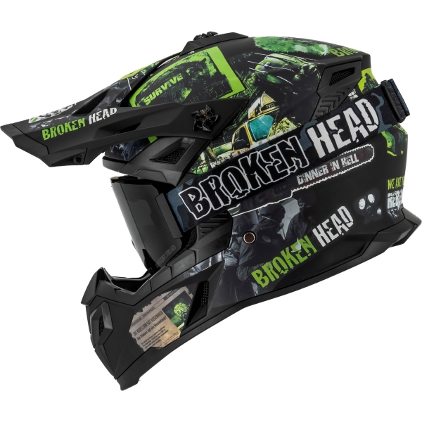 Broken Head Supermoto- & Motocross-Helm Resolution Grün + MX-Brille... von Broken Head