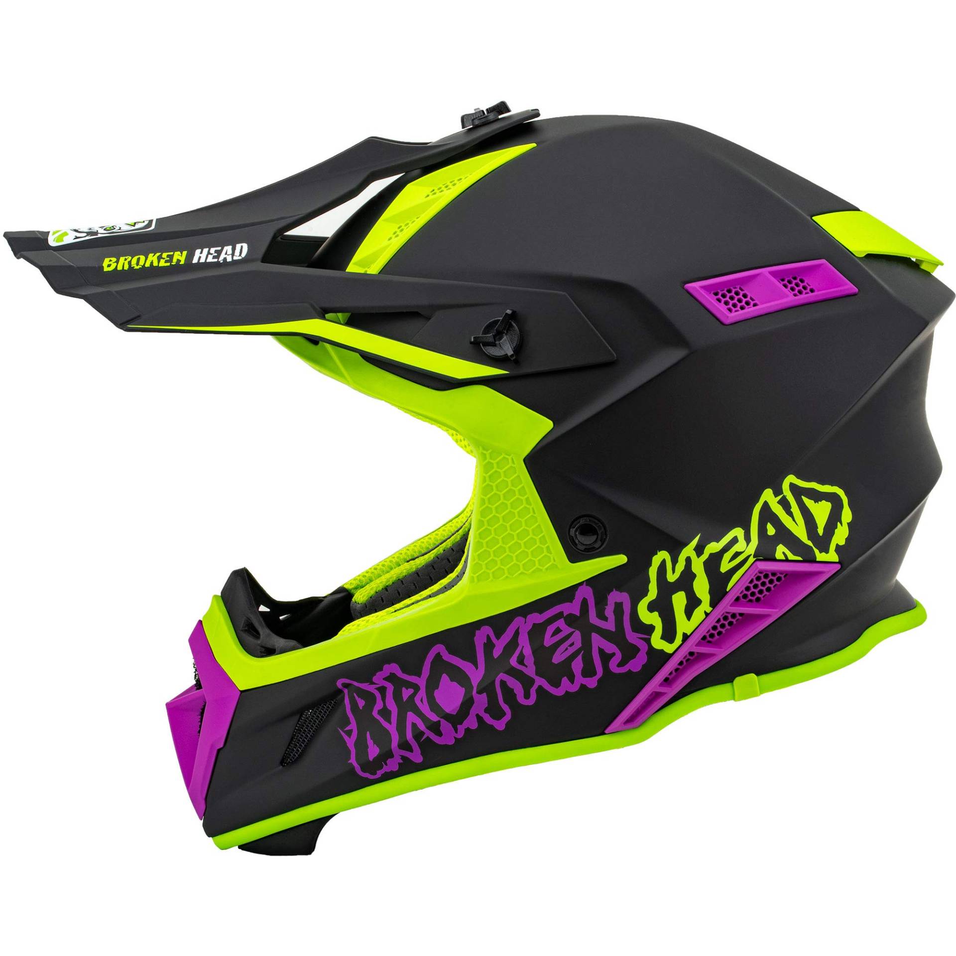 Broken Head The Hunter - Ultra Leichter Motocross-Helm & Enduro-Helm für Profis - Light Grün Pink - Größe L (59-60 cm) von Broken Head