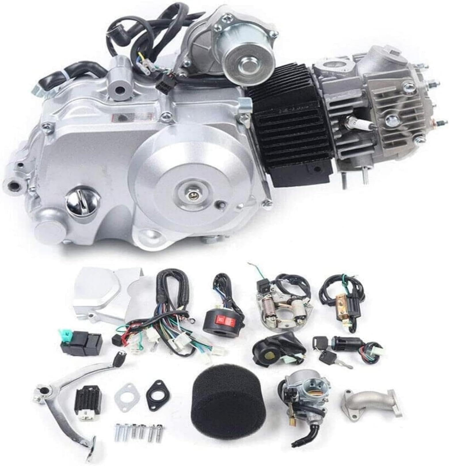 125cc 4-Takt Engine Motor Kit, 3 Gang ATV Motor Kit, Elektrischer Start 3+1 Rückwärts Go-Kart Quad Dirt Bike ATV Motor, halbautomatischer Einzylinder-Viertaktmotor für ATV QUAD Go Kart Motocross von Brride