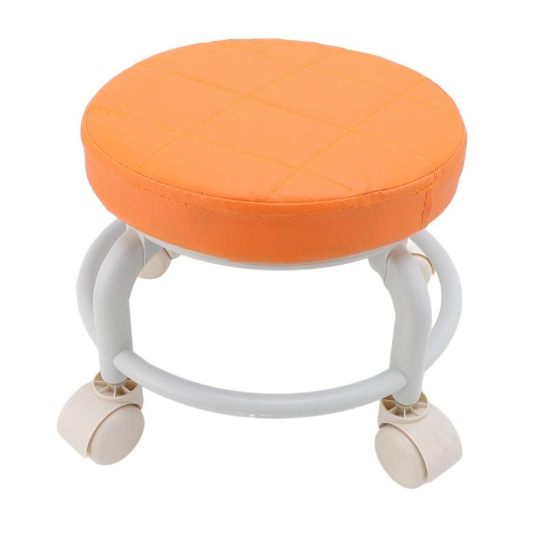 Niedriger Rollhocker mit Rädern 360 Grad Rotierende PU Weiche Polster Kurzer Rollerhocker für Office Home Orange von Brrnoo