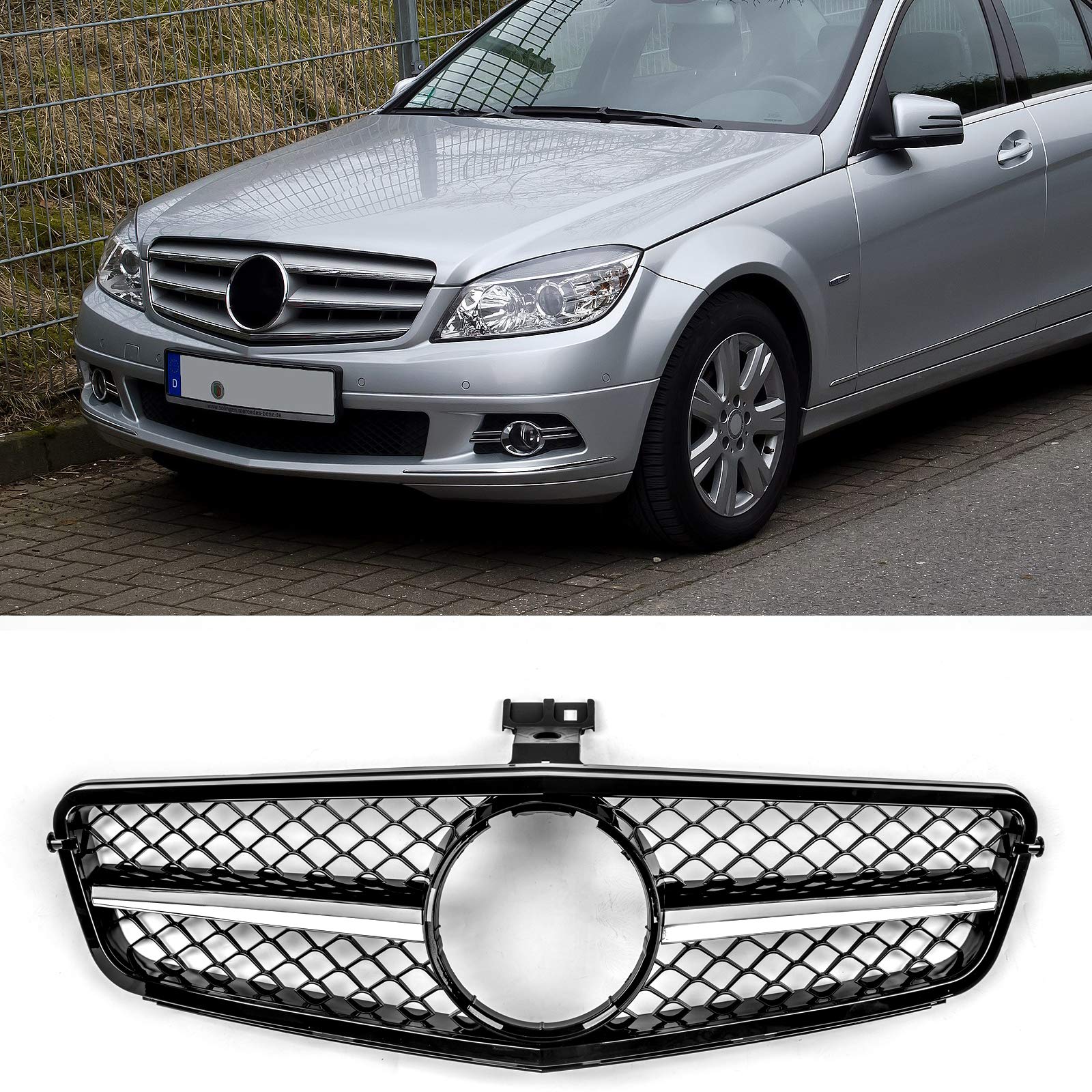 Bruce & Shark Auto Kühlergrill Abs Gloss Black Chrome Front Stoßstange Kühlergrill Passend für C-Class Benz W204 C300 C350 2008-2014 von Bruce & Shark