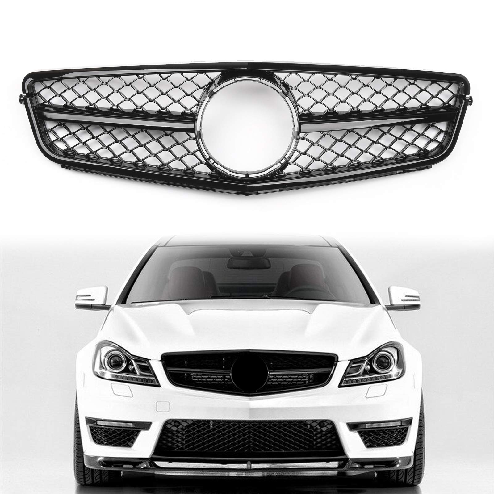 Bruce & Shark Auto Kühlergrill Amg Black Front Stoßstange Kühlergrill Grill Passend für C-Class Benz W204 C300 C350 2008-2014 von Bruce & Shark