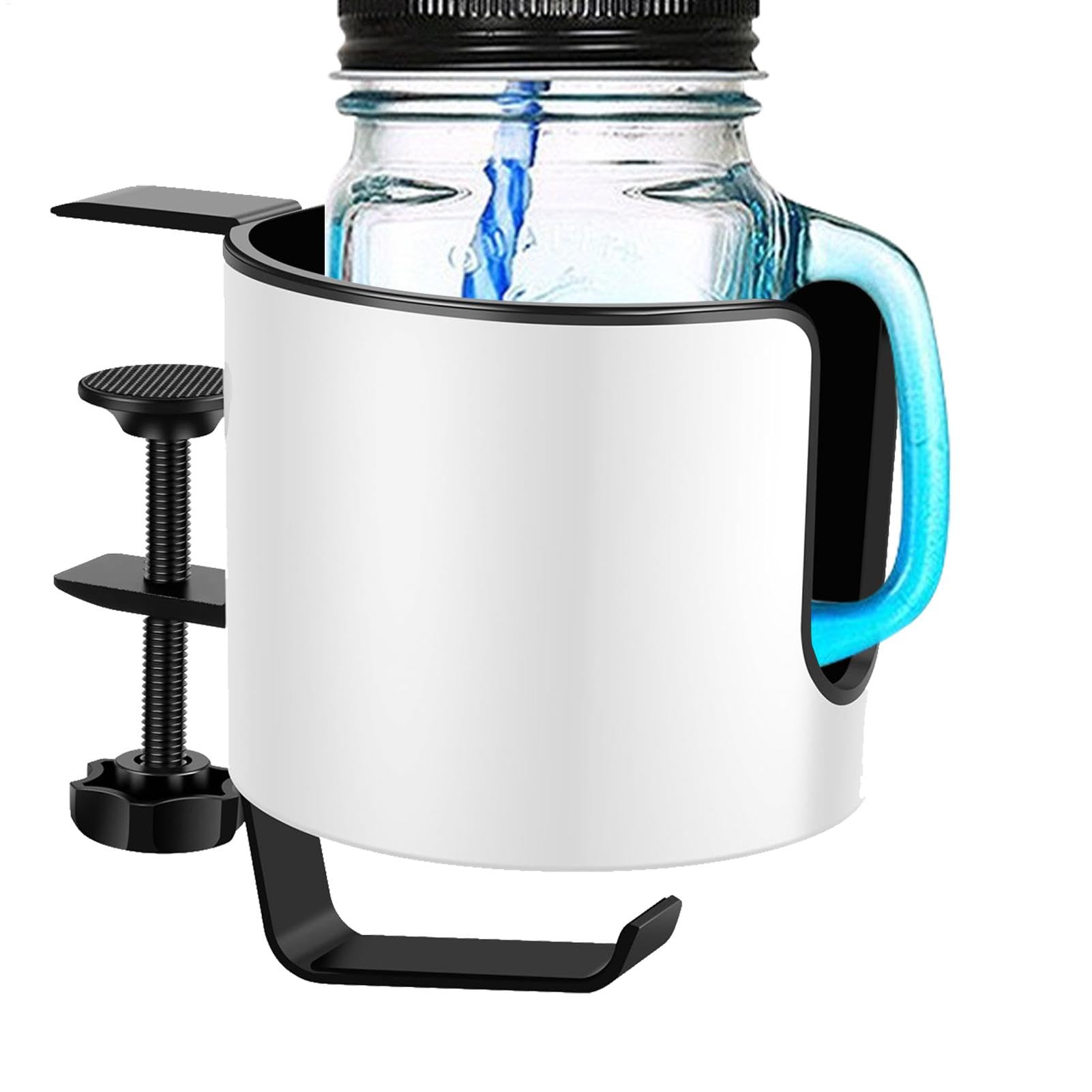 2-in-1 Schreibtisch-Becherhalter, Anti-Spill-Klemme auf dem Coffee Organizer mit drehbarem Headphone-Halter, Aluminium-Legierung, Becherhalter für Zuhause, Büro und Arbeitsplatz von Bsbkoj