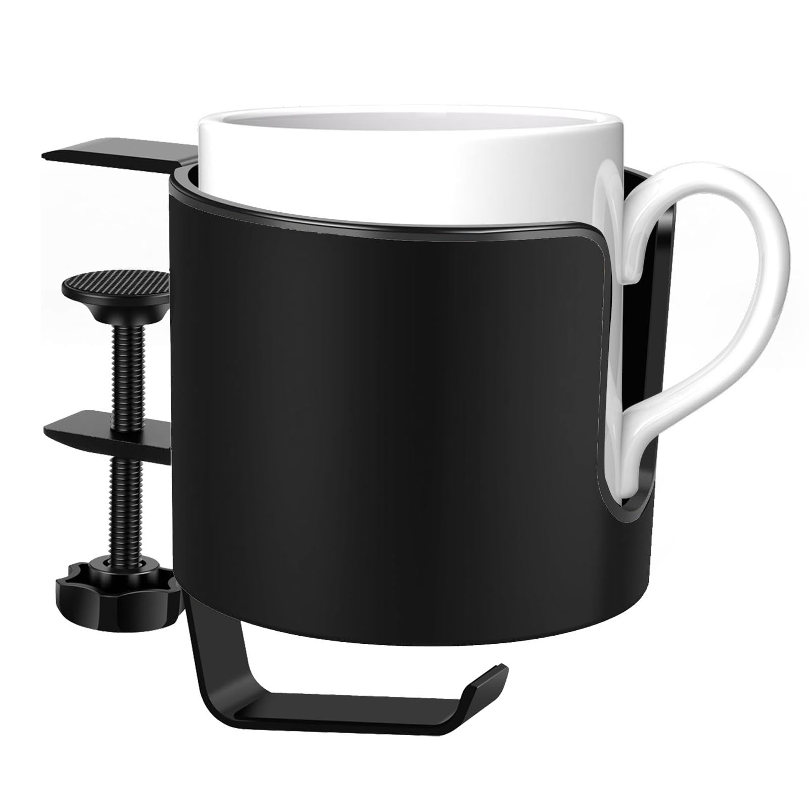 2-in-1 Schreibtisch-Becherhalter, Anti-Spill-Klemme auf dem Coffee Organizer mit drehbarem Headphone-Halter, Aluminium-Legierung, Becherhalter für Zuhause, Büro und Arbeitsplatz von Bsbkoj