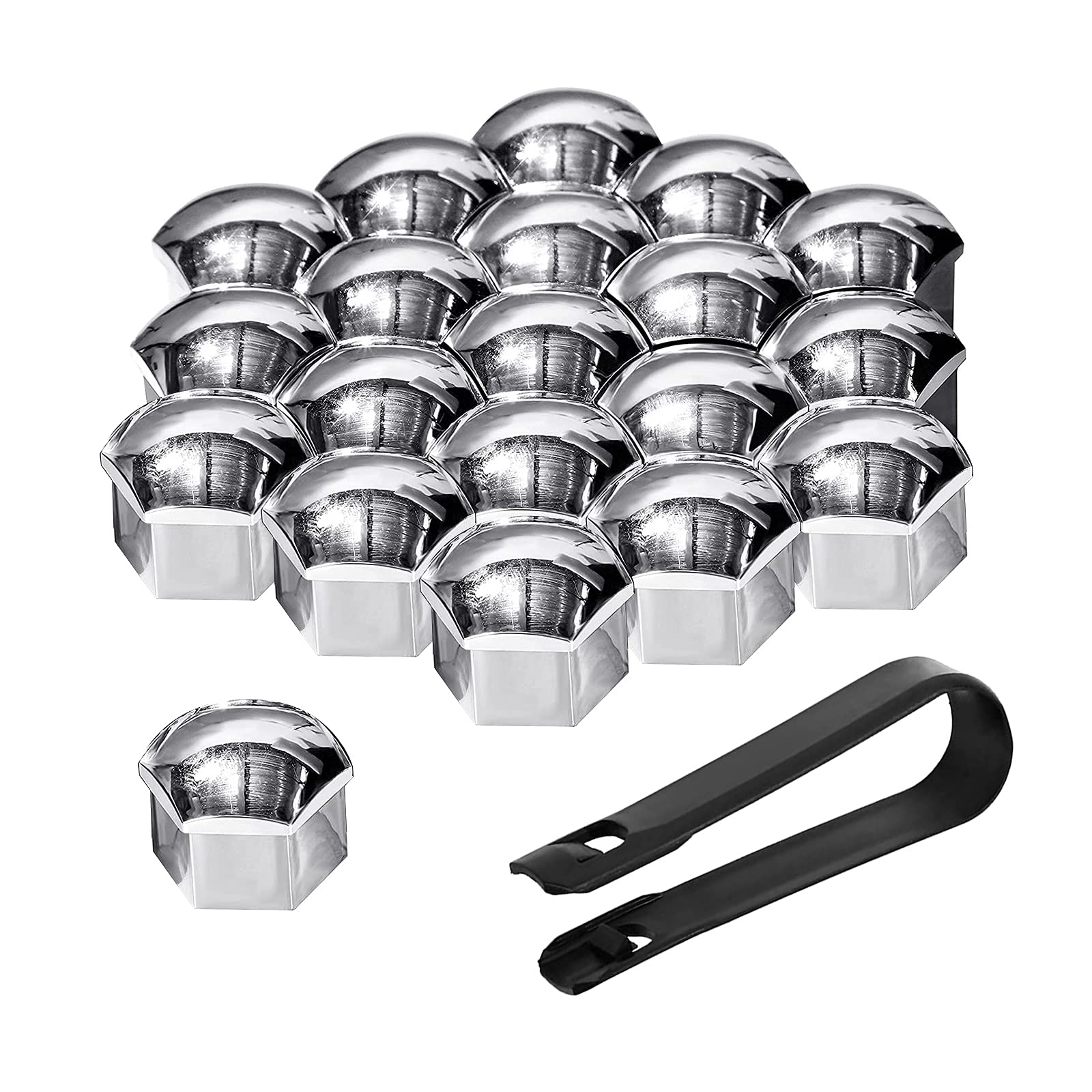 20 StüCke Rad Mutter Cap Universal Reifen Mutter Covers,Kunststoff Nut Abdeckkappe Schraube Auto Mutter Covers Bolt Radkappen, Sechskant-Reifenmuttern Abdeckungen Mit Entfernung Werkzeug (silber-17mm) von Bseical