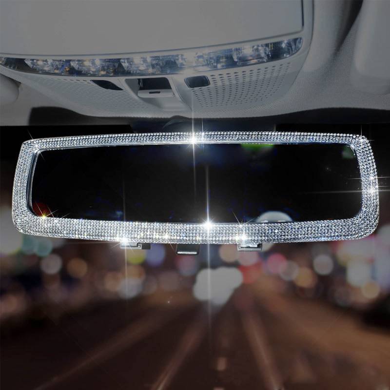 Auto Spiegel Deko Glitzer, Autospiegel Innenspiegel Rückspiegel, Glitzer Autozubehör Rücksitzspiegel, Auto Zubehör Innenraum Frauen Glitzer, Auto Zubehör Für Frauen Car Rearview Mirror (Weiß) von Bseical