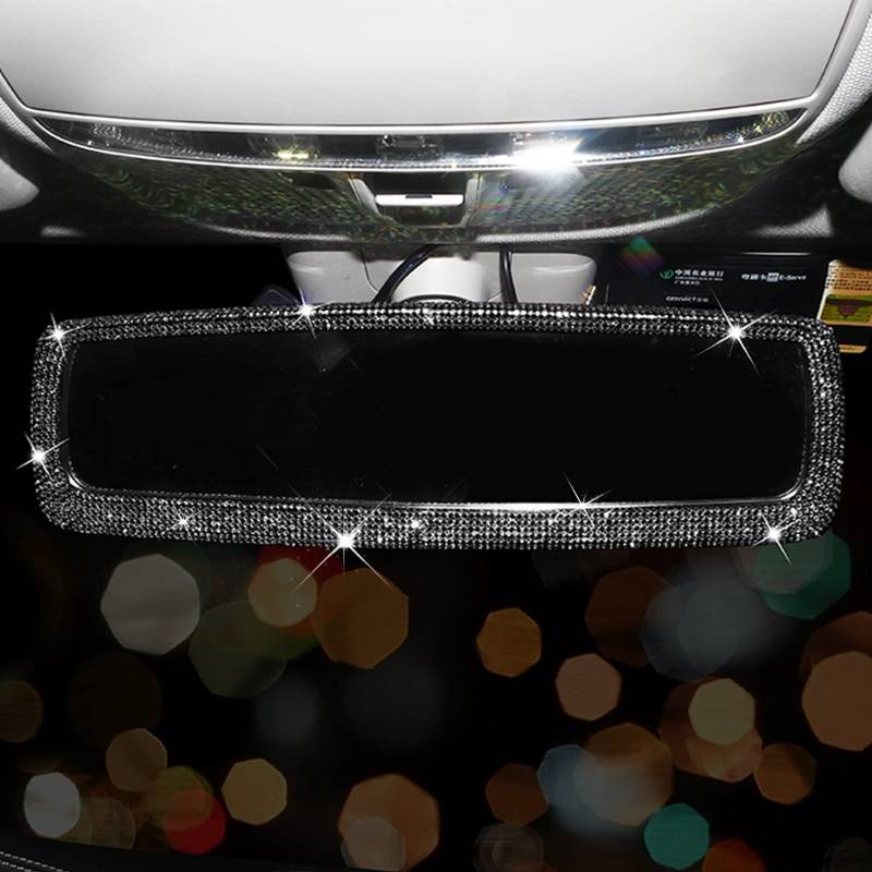 Auto Spiegel Deko Glitzer, Autospiegel Innenspiegel Rückspiegel, Glitzer Autozubehör Rücksitzspiegel, Auto Zubehör Innenraum Frauen Glitzer, Auto Zubehör Für Frauen Car Rearview Mirror (Schwarz) von Bseical