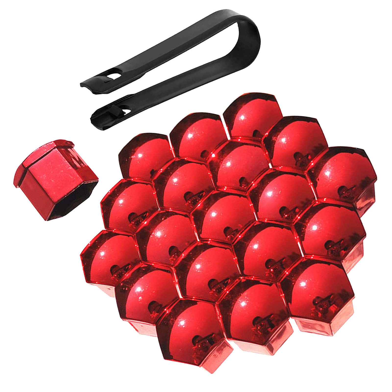 Bseical 20 Stücke Schraubenabdeckung, Radmutter Kappe Universal für Schrauben mit Entfernung Werkzeug Set für Autos, ABS Abdeckkappen für Schrauben KFZ 17mm/19mm/21mm Galvanikprozess (Rot, 19mm) von Bseical