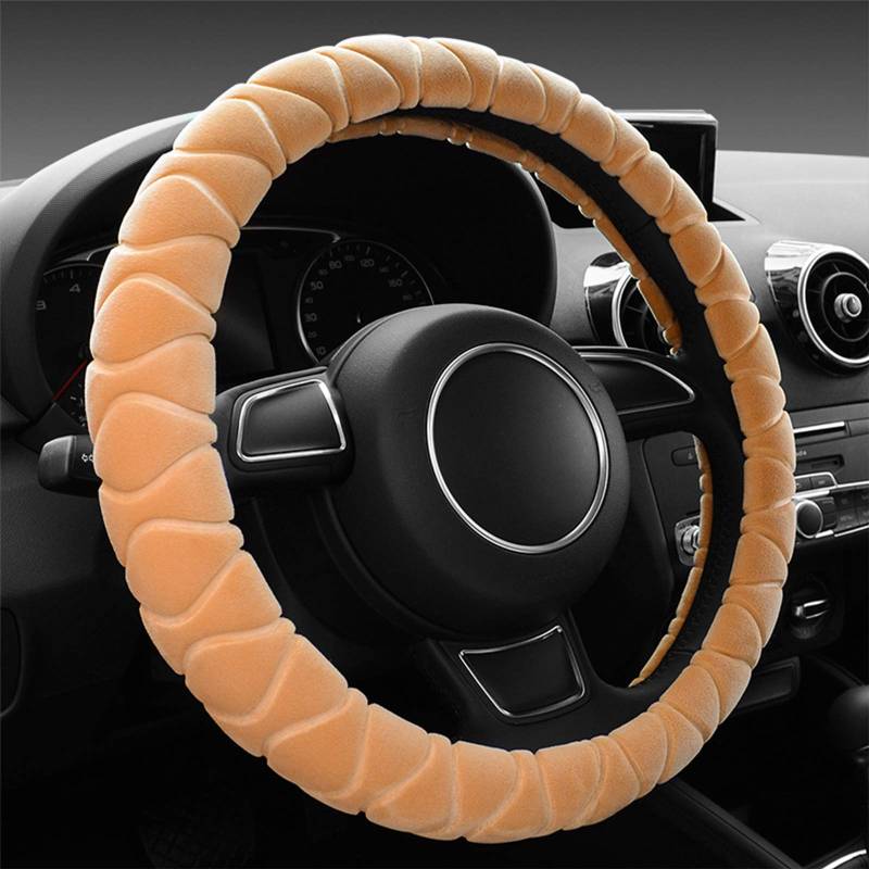 Lenkradbezug Plüsch Warm 36-39cm, Auto Lenkradhülle Anti Rutsch für Künstliche Wolle, Beheizbares Lenkrad Abdeckung Nachrüsten für Auto Winter Schutz Zubehör Universal (Beige) von Bseical