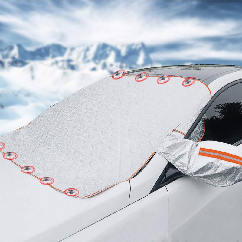 Scheibenabdeckung Auto Winter, Frontscheibenabdeckung Auto, Halbgarage Auto Winter, Windschutzscheibe Abdeckung Frontscheibe Hagelschutz Sonnenschutz Sommer UV Faltbare Auto Abdeckung SUV (245×120cm) von Bseical