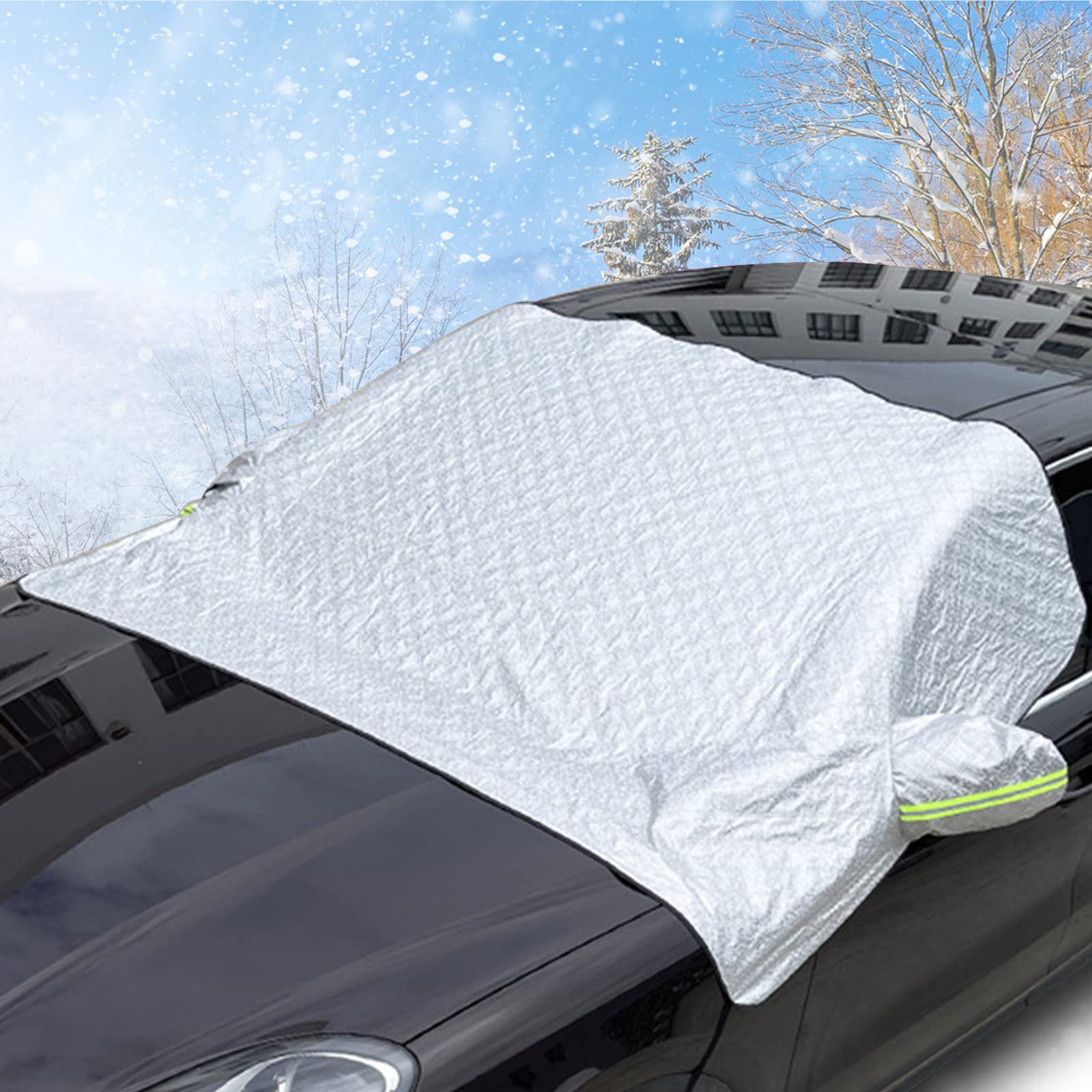 Scheibenabdeckung Auto Winter, Frontscheibenabdeckung Auto, Halbgarage Auto Winter, Windschutzscheibe Abdeckung Frontscheibe Hagelschutz Sonnenschutz Sommer UV Faltbare Auto Abdeckung SUV (245×140cm) von Bseical