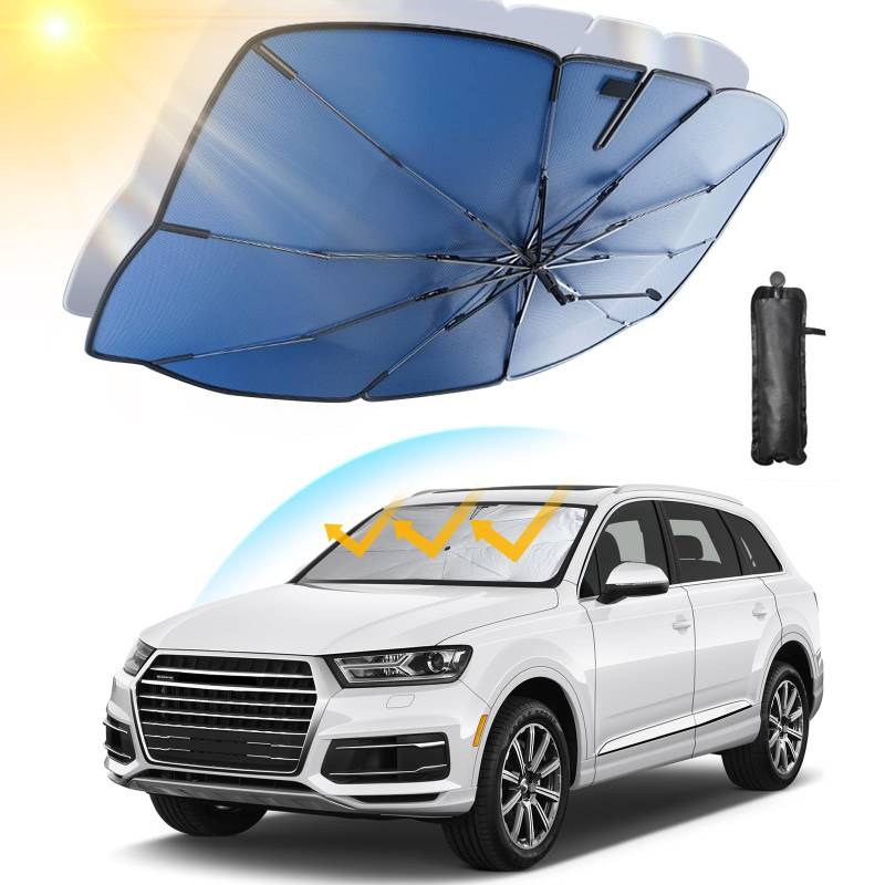 Sonnenschutz Auto Frontscheibe, Auto Sonnenschutz Frontscheibe Innen Faltbar, mit UV-Schutz Sonnenblende Auto, Windschutzscheibe Sonnenschutz, Hitzeschutz Auto, Sonnenschirm, mit Verstellbarer Stange von Bseical