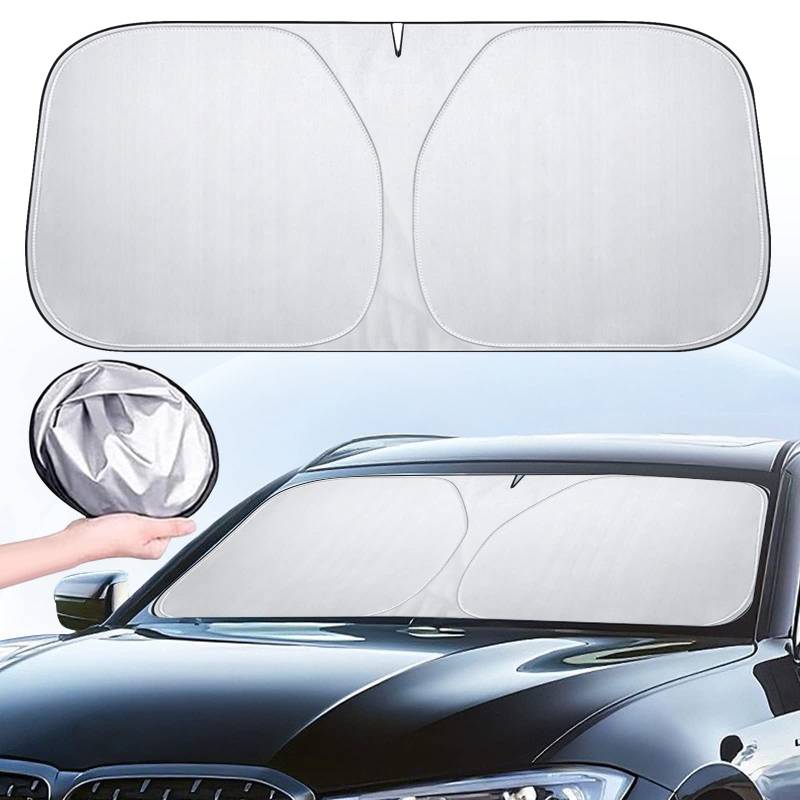 Sonnenschutz Auto Frontscheibe 142×80cm, Auto Sonnenschutz Frontscheibe Innen, Frontscheibenabdeckung, Sonnenblende Vorne, Windschutzscheibe für Sommer Selbsthaftend UV Hitzeschutz Plane Faltbar (L) von Bseical