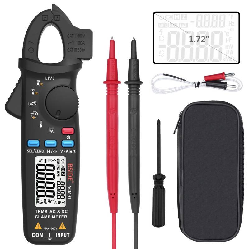 BSIDE ACM91 Digitales Zangenmessgerät, 1 mA AC/DC Strom, True RMS Auto-Ranging, 6000 Counts, Hz, Temperaturkapazität, Live-Check, V-Alert Niederimpedanz Spannungsprüfer von BSIDE