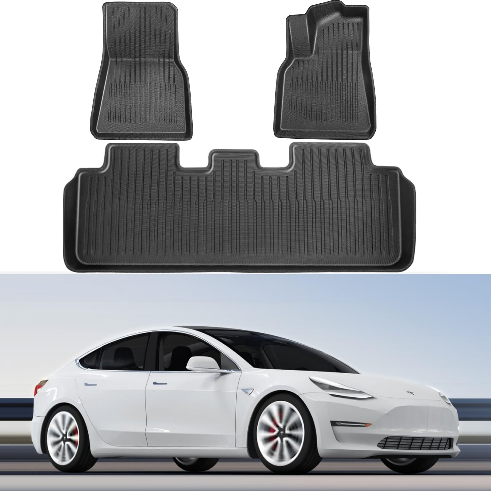Tesla Model Y Fußmatten, Auto Teppiche TPE Allwetter-Innenmatten für Tesla 2020-2024 Model Y 5-Sitzer, wasserdichte Anti Rutsch Fussmatten Kofferraummatte Model Y Zubehör Set, 3 Stück von Bsteciar