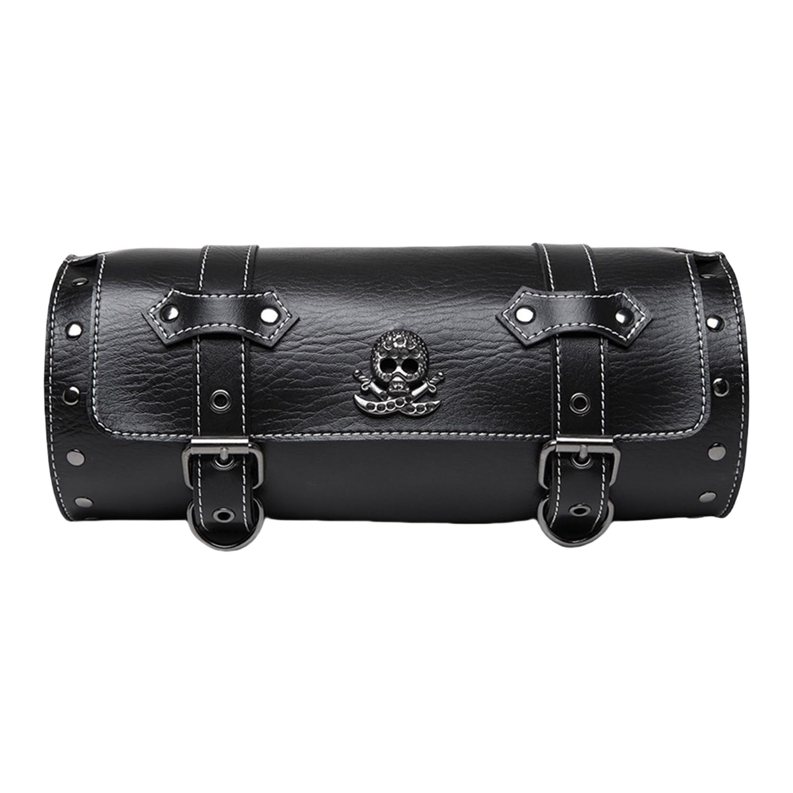 Btgghytr Motorrad-Fronttasche, Motorrad-Werkzeugtasche, Werkzeugtasche, Rolltasche, Satteltasche, Totenkopf-Muster, PU-Vorderradgabel, Lenkertasche von Btgghytr