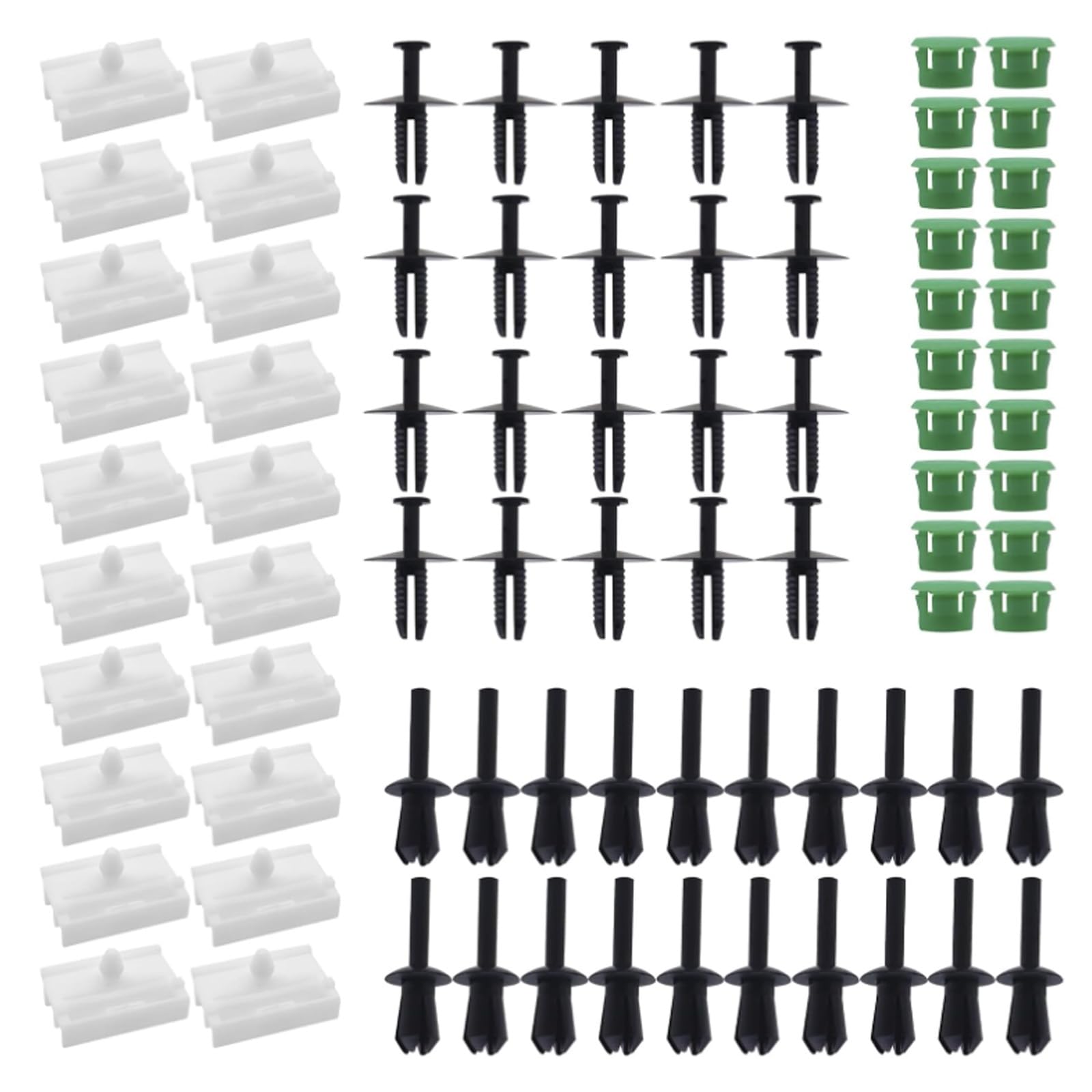 Buaak 80 Stück Seitenschweller Clips Kit Zierleisten Kompatibel,Für BMW E46 Seitenschweller Clips,Auto-Seitenschweller,Türverkleidungen Befestigungs Clips Für BMW E36 316i 318i(Schwarz,Grün,Weiß) von Buaak