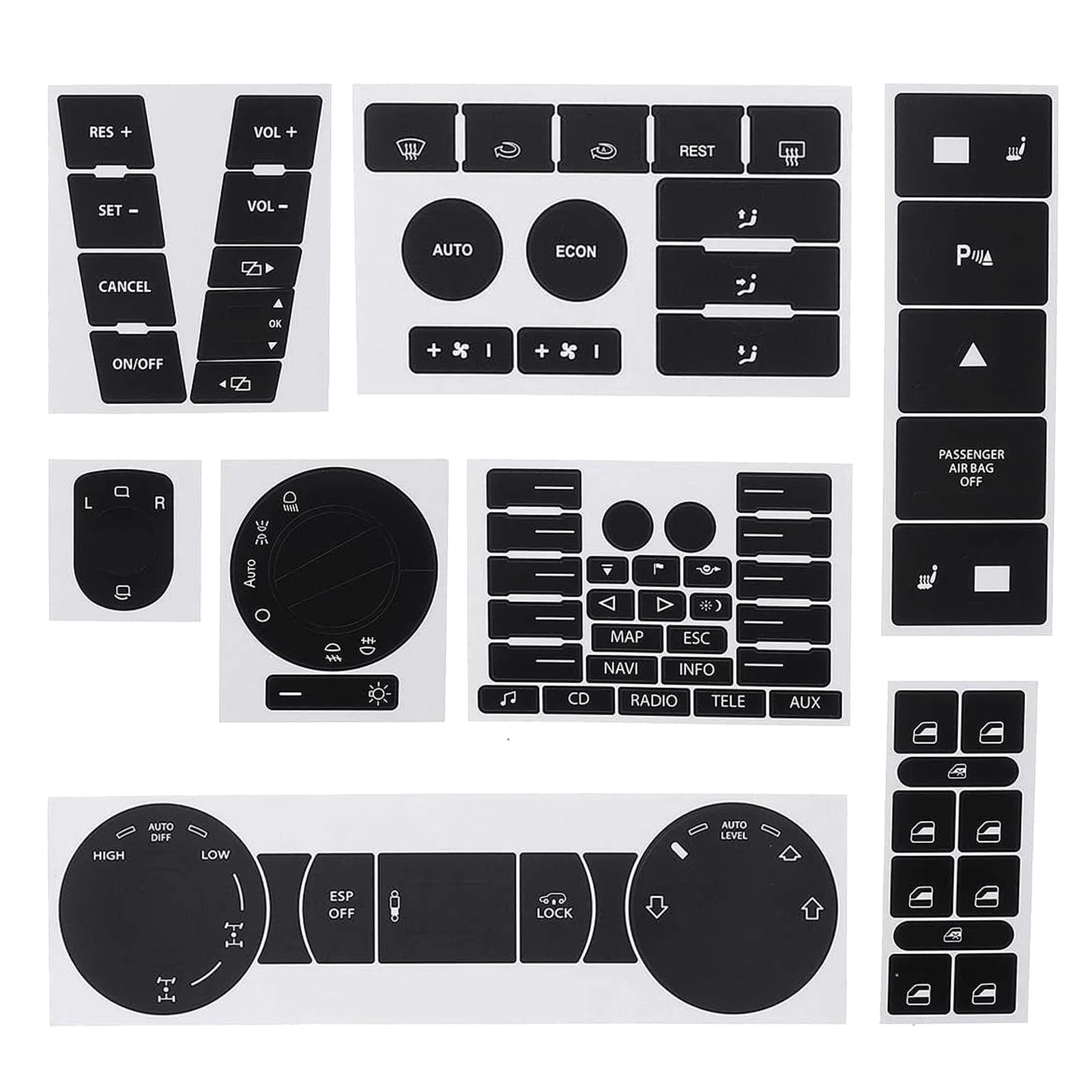 Buaak Auto Matte Black Worn Button Repair Kit Aufkleber, Kompatibel für vw Volkswagen Touareg 2004-2009, Knopf Reparatur Aufkleber Automobilinnenraum, Aufkleber Decals, Reparaturaufkleber von Buaak