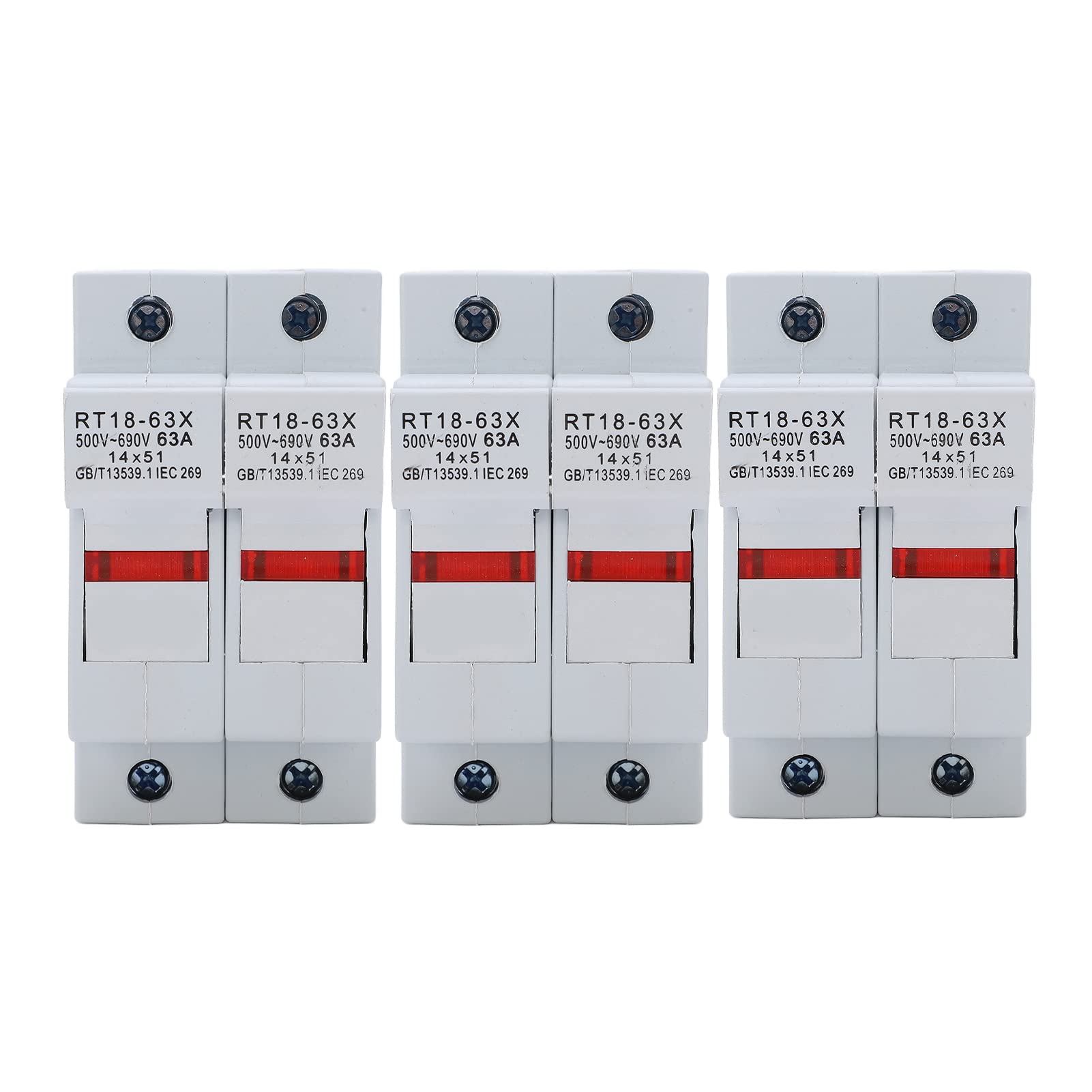 3 Stück Sicherungshalter Hutschiene 2P 63A AC 500-690V RT18-32X 1P/2P/3P Modular Sicherung Halter mit Kontrollleuchte für RO16 14x51mm PV Sicherung von Buachois