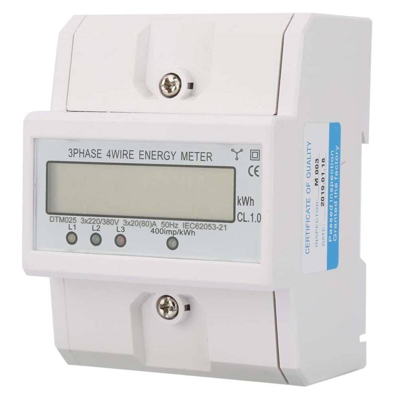 Buachois Stromzähler, LCD Digitale Stromzähler, 3 Phasen 4P 380V 20-80A Stromverbrauchsmesser, Energiezähler Hutschiene Wechselstromzähler mit Schnalle und Dichtungshut KWh Drehstromzähler Zähler von Buachois