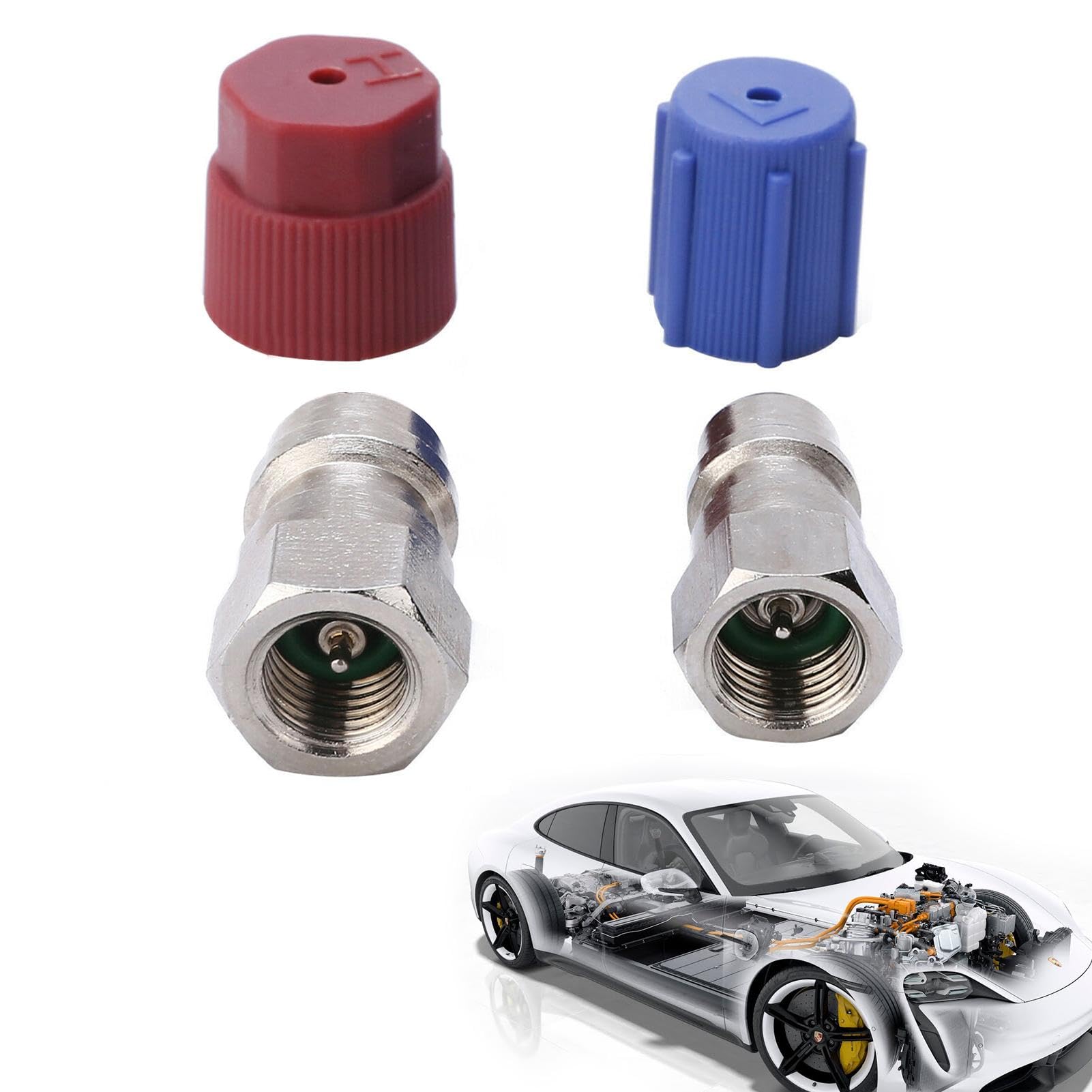 Buerfu AC R134A Schnellkupplungs-Adapter-Kit,R12 auf R134a Adapter, R12 auf R134a Nachrüstsatz | Schnellkupplungsventil A/C 90° Fitting, High- und Low-Side R-12 bis R-134A Retrofits mit 2PC Kappen von Buerfu