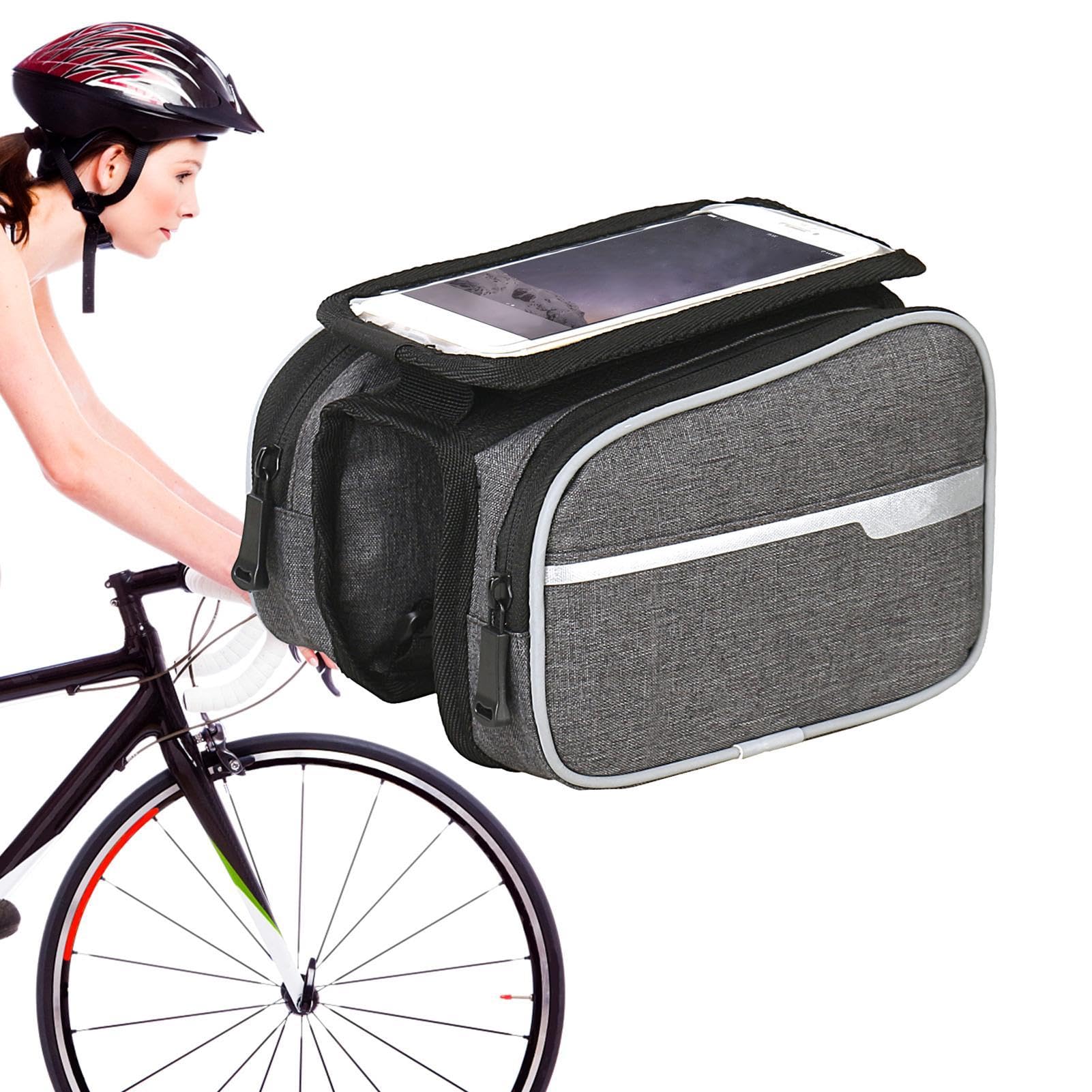 Buerfu Fahrrad-Frontrahmentasche, Fahrrad-Oberrohrtasche | Oberrohr-Handytasche | Fahrrad-Frontrahmentasche, Fahrrad-Touchscreen-Handytasche, Fahrradtasche für Mountainbike, Rennrad von Buerfu