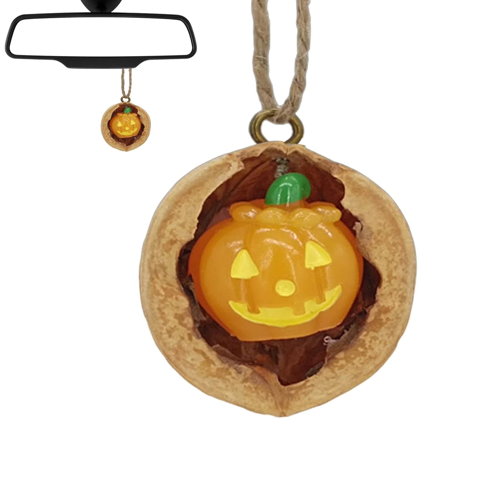 Buerfu Halloween-Autodekoration, Halloween-Baumschmuck,Gruseliger Walnussschalen-Geisterauto-Deko-Anhänger | Halloween-Anhänger, Autodekoration, Autoanhänger für den Innenraum von Urlaubsfahrzeugen von Buerfu