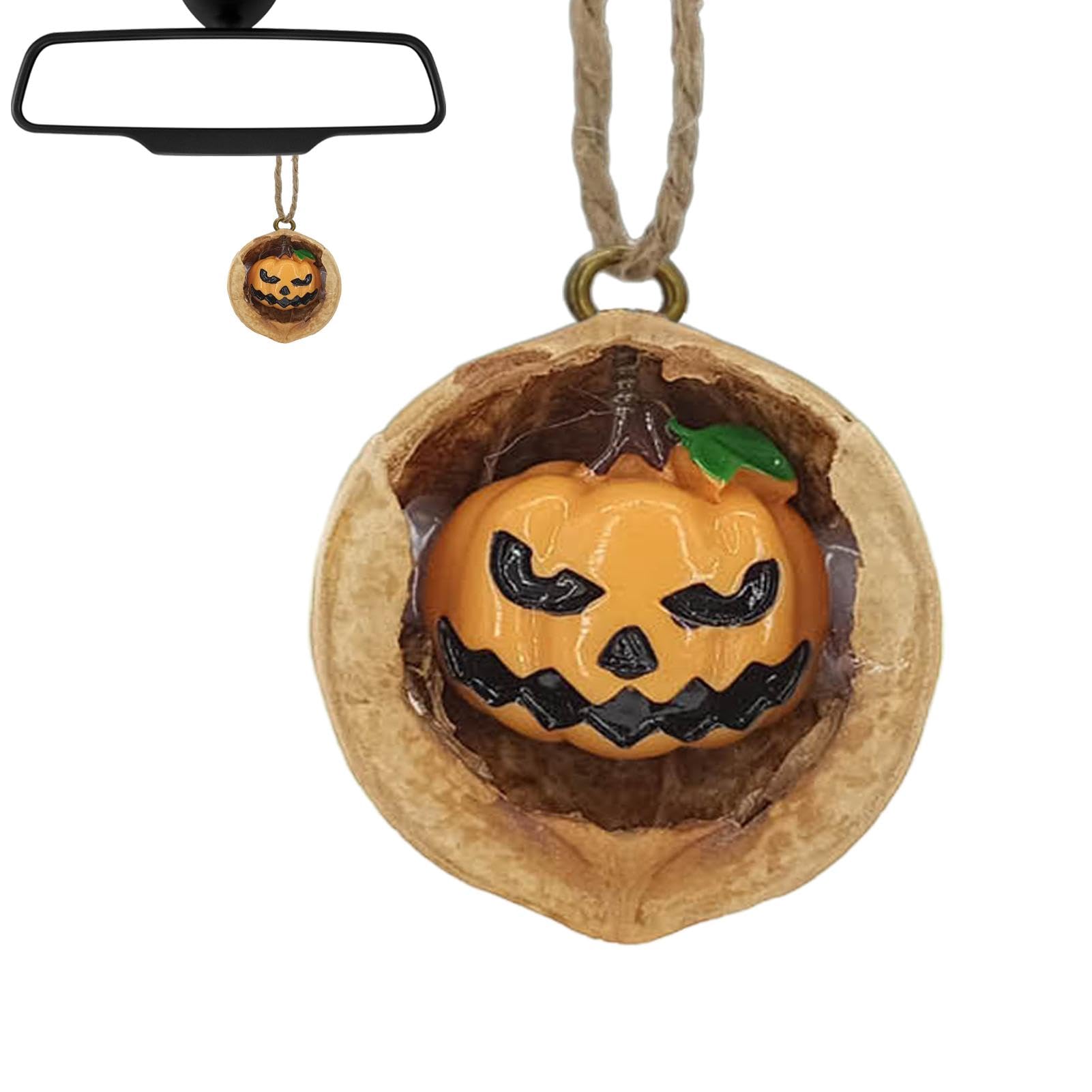 Buerfu Halloween-Autodekoration, Halloween-Baumschmuck - Walnuss Muschel Geisterauto Deko Anhänger | Halloween-Anhänger, Auto-Innenzubehör, Halloween-Dekoration für Damen und Herren von Buerfu