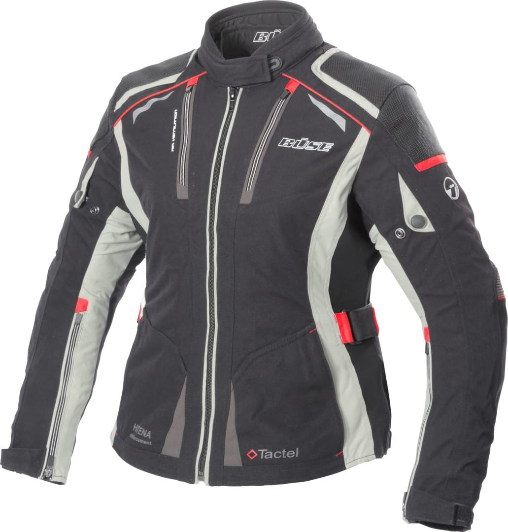 Büse Linda Damen Motorrad Textiljacke, schwarz/grau/rot, 36 von Büse