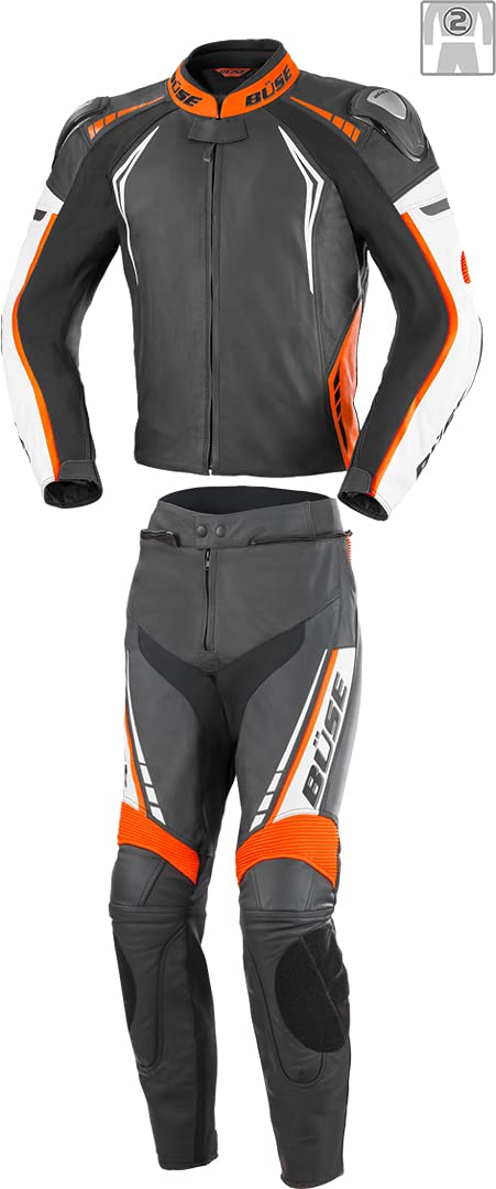 Büse Silverstone Pro 2-Teiler Damen Motorrad Lederkombi, schwarz/weiß/orange, 38 von Büse