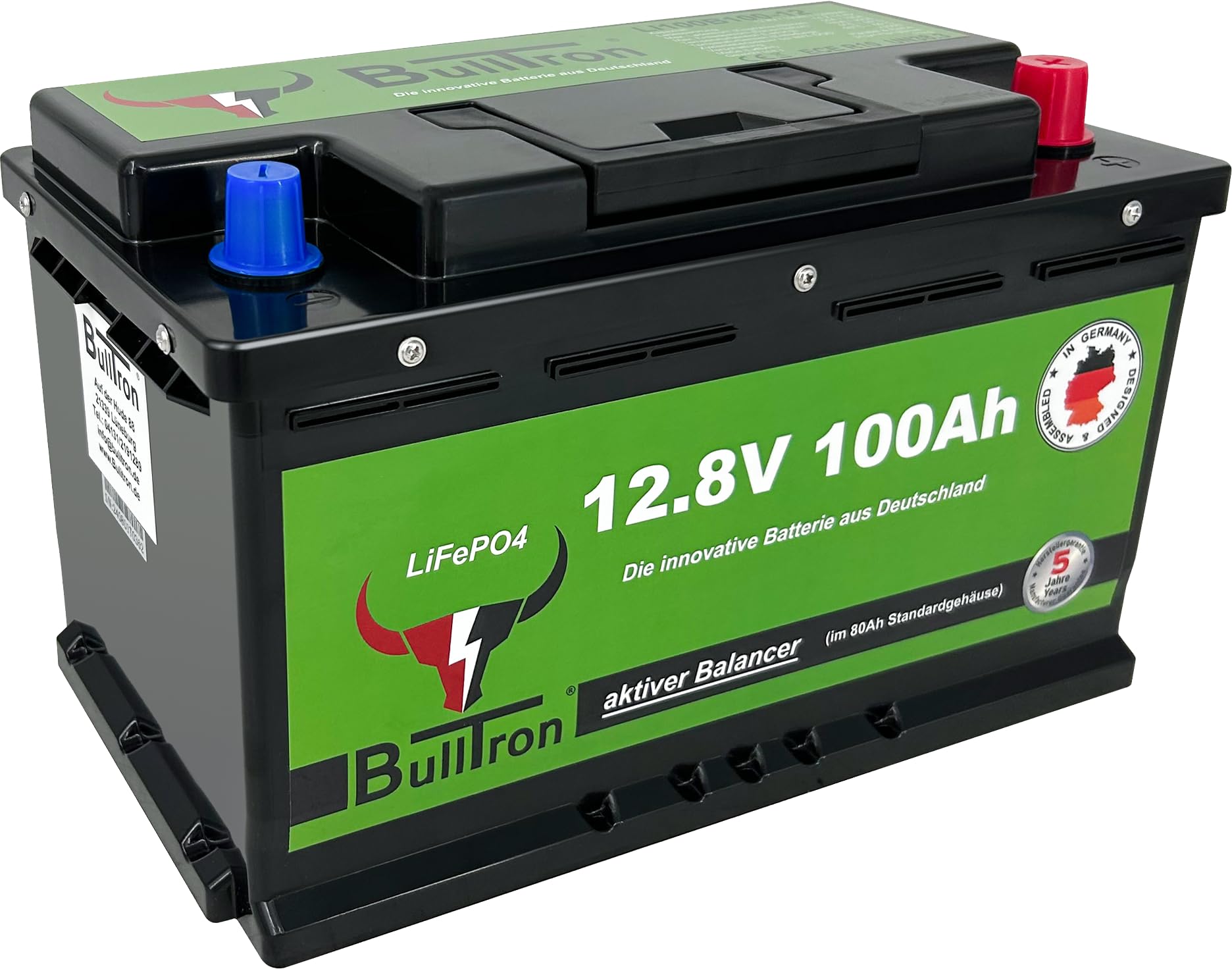 BullTron 12,8V 100Ah LifePO4 Lithium-Eisenphosphat-Batterie, aktiver Balancer, innovativ, leicht, hohe Energiereserven von BullTron