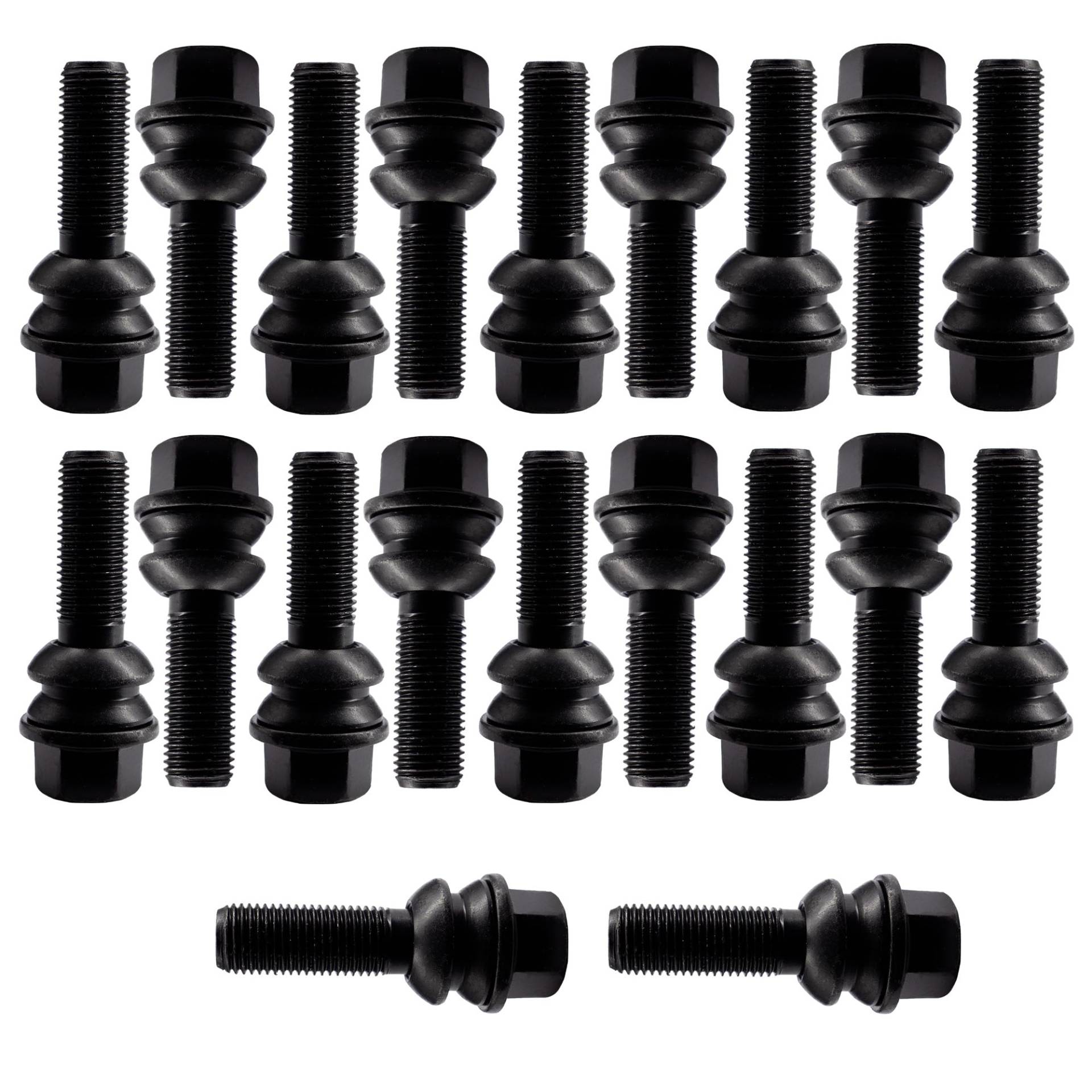 Bulloni Set 20 Schwarze Schlüssel 19 Teilung 14 x 1,5 L.37 mm bewegliche Unterlegscheibe, kugelförmig von Bulloni