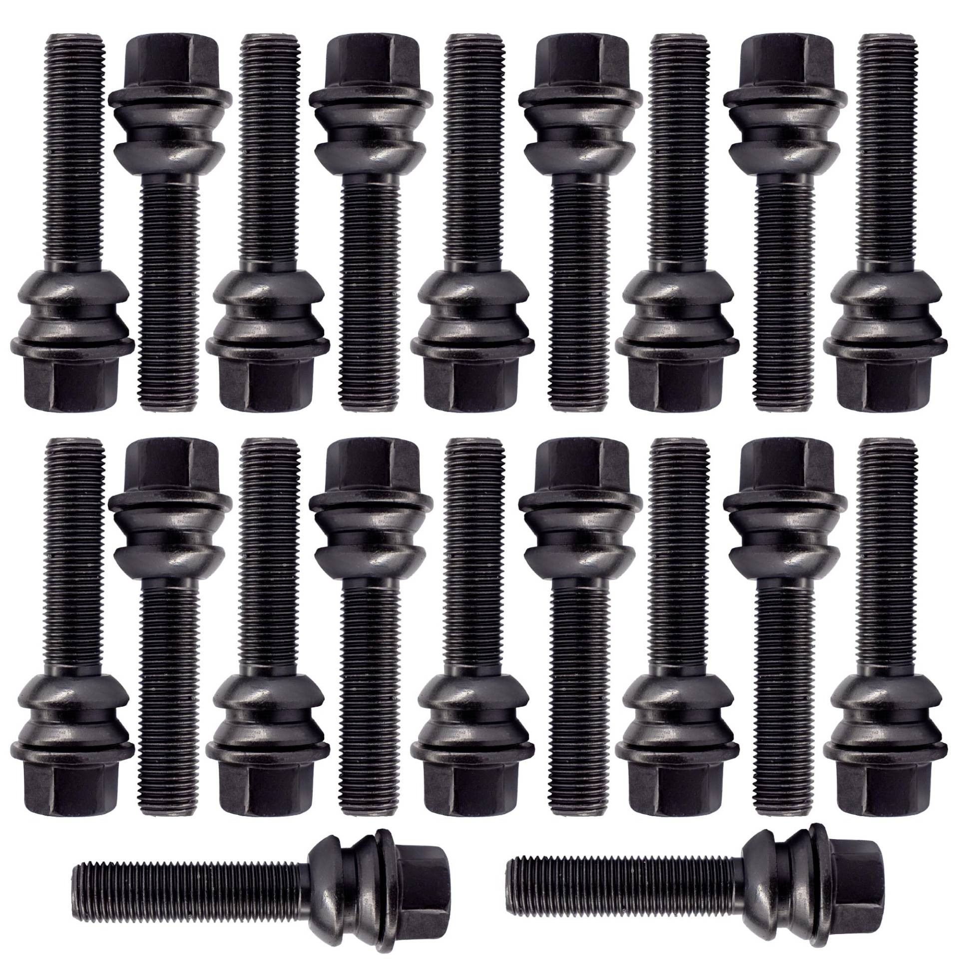 Bulloni Set 20 schwarz Schlüssel 19 Teilung 14 x 1,5 L.53 mm bewegliche Unterlegscheibe, kugelförmig von Bulloni