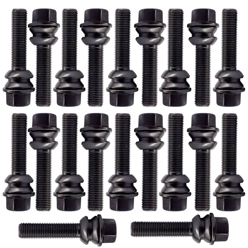 Bulloni Set 20 schwarz Schlüssel 19 Teilung 14 x 1,5 L.53 mm bewegliche Unterlegscheibe, kugelförmig von Bulloni