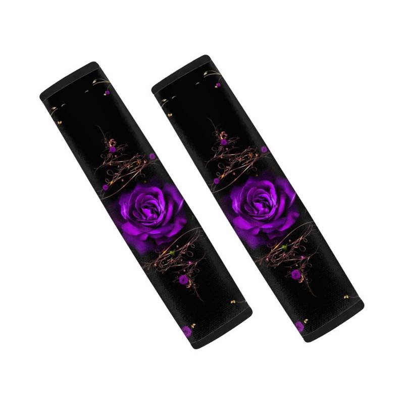 Bulopur Purple Rose Auto-Sicherheitsgurt-Schulterpolster für Erwachsene und Kinder, 2 Stück, Blumen-Blumen-Auto-Sicherheitsgurt-Abdeckungspads, universal, Schwarz für Auto, LKW, SUV von Bulopur