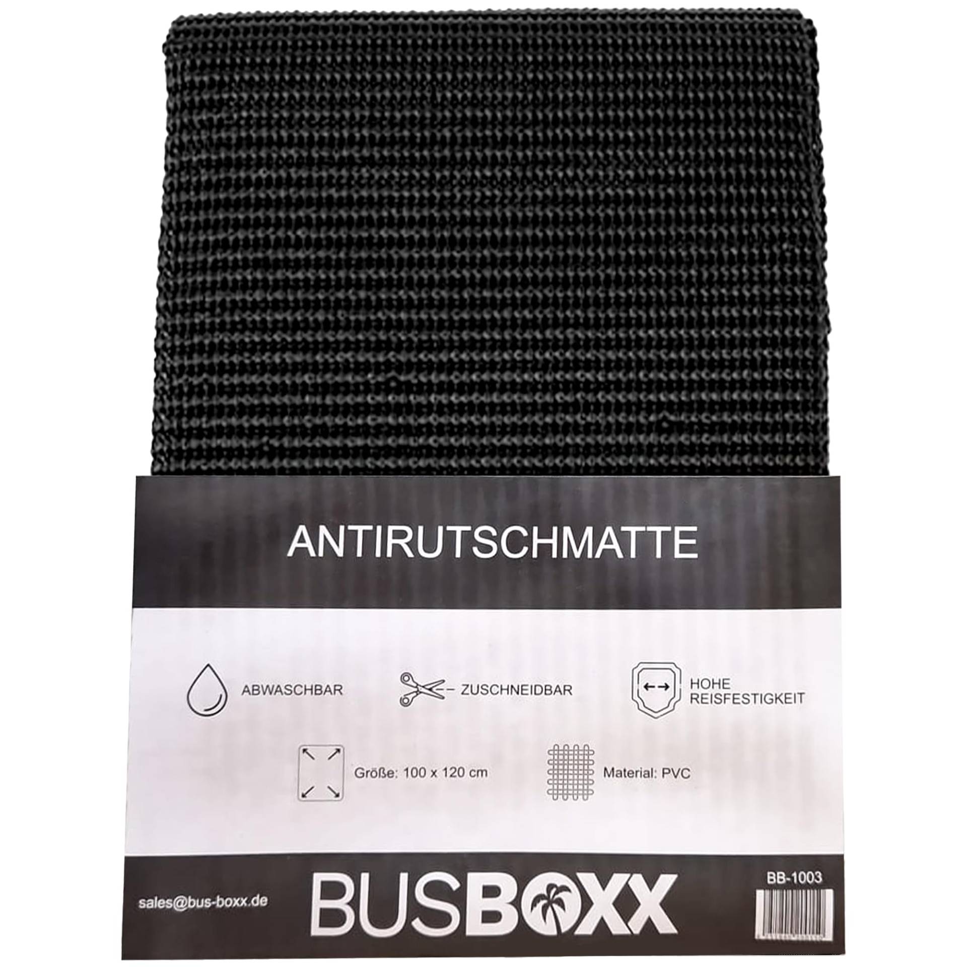 Antirutschmatte universal – 120 x 100 cm, individuell zuschneidbar, rutschfeste Unterlage für Kofferraum und Ladungssicherung von Bus-Boxx