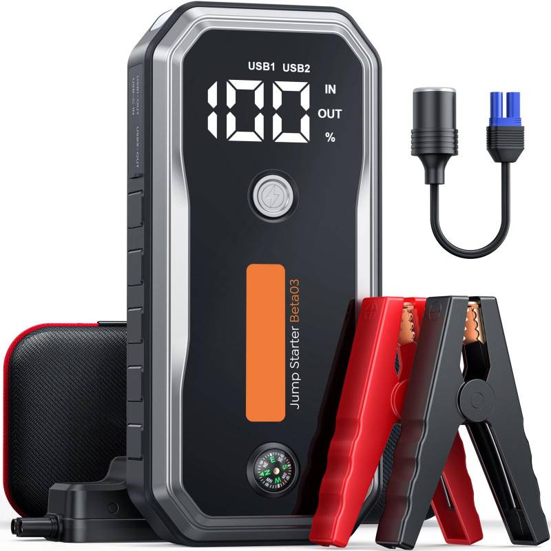 Auto Starthilfe Powerbank, 5000A Spitzenstrom 26800mAh Starthilfe Powerbank für All Benzin und 10.0L Dieselmotor, Starthilfe mit LED, DC Ausgang und Dual USB von Buture Pro