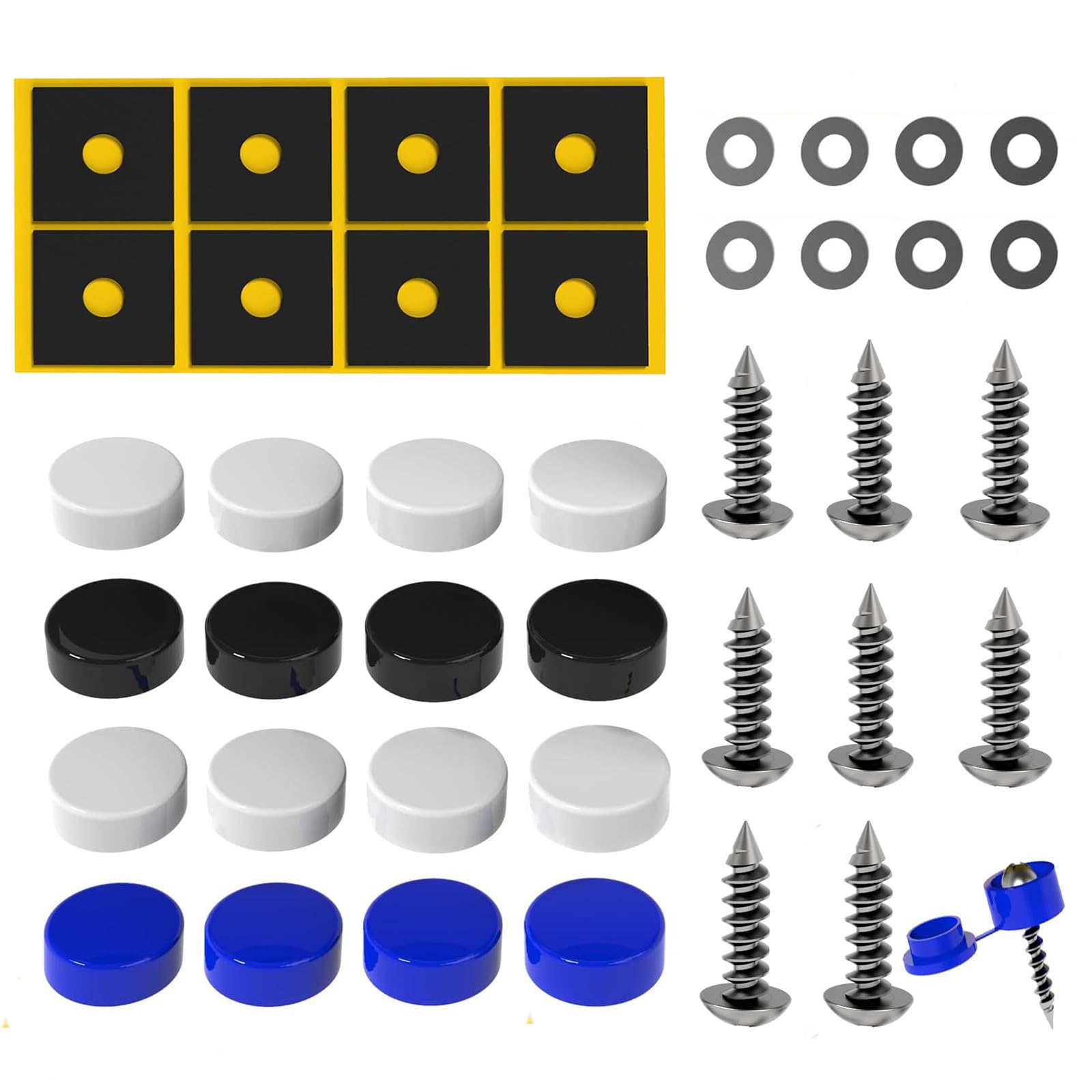 Kennzeichen Schrauben mit Bohrspitze, Nummernschild Schrauben Set, Anti Diebstahl Kennzeichen Schrauben Set, Kennzeichen Schrauben mit Kappen, Nummernschildschraube, Zum Befestigung Kfz-Kennzeichen von Butyeak