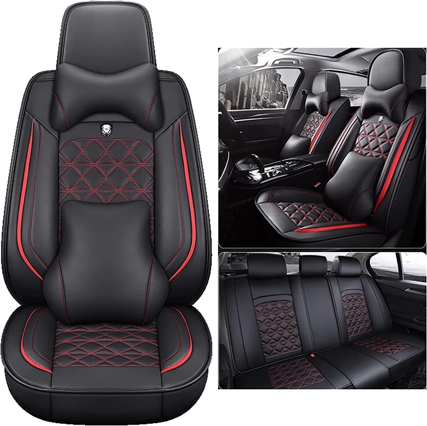 Buuoo Autositzbezüge Schonbezüge Universal passend für KIA Sportage Ceed Rio Niro Stinger Optima Soul Forte Sorento Premium Leder Schonbezüge Set von Buuoo