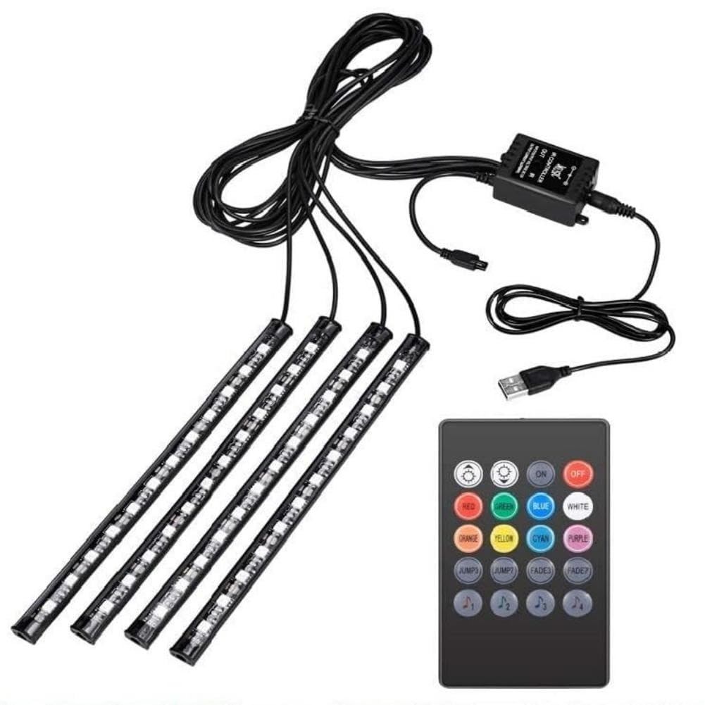 BuyWeek LED Innenbeleuchtung Auto, 4pcs 48 Strip LED Strip Innenraumbeleuchtung Ambientebeleuchtung, Mehrfarbig Auto LED USB-Port Streifen mit Fernbedienung für Deko (12V) von BuyWeek