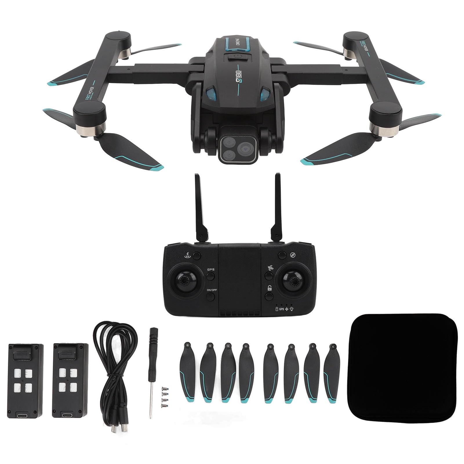 BuyWeek Mini Drohne mit 8K 180 ° Doppelkamera, WiFi Getriebe GPS RC Quadcopter Bürstenloser Hindernisvermeidung HD Esc GPS RC -Drohne mit 8 LED -Leuchten, eine von BuyWeek