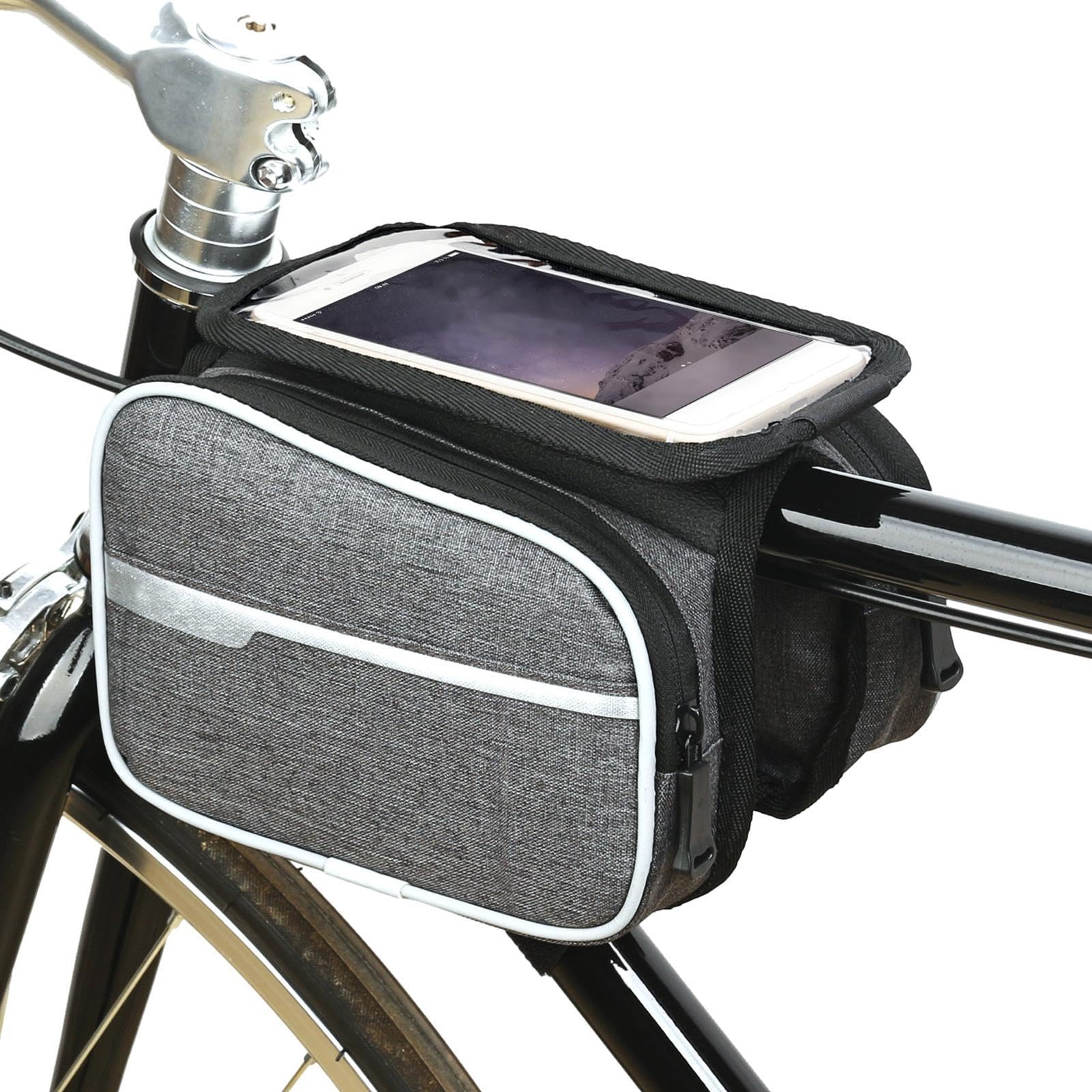 Bvizyelck Phone Front Frame Bag - Top Tube Phone Bag - Cycling Pouch for Frame, Phone Mount Top Tube Bag for Phones Under 6.2 Inch, Mountain Road Bag von Bvizyelck