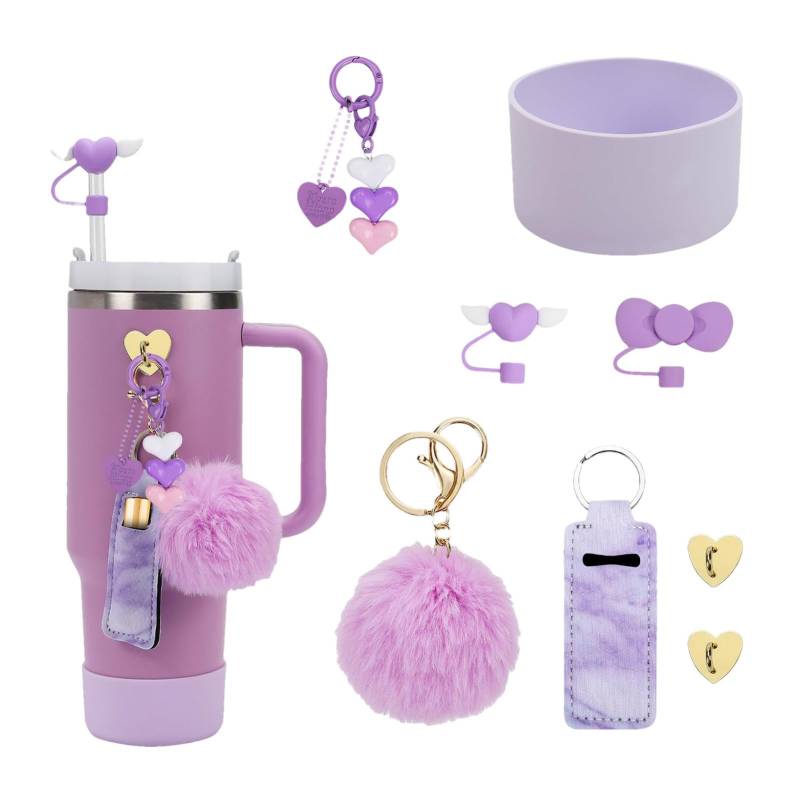 Bvizyelck Wasserflaschen-Becher-Zubehör-Set, Wasserflaschen-Zubehör-Set für Becher | 8X Tassen-Charm-Set,Tassendekor für 30-Unzen- und 40-Unzen-Becher, einschließlich Lippenstifthalter, von Bvizyelck